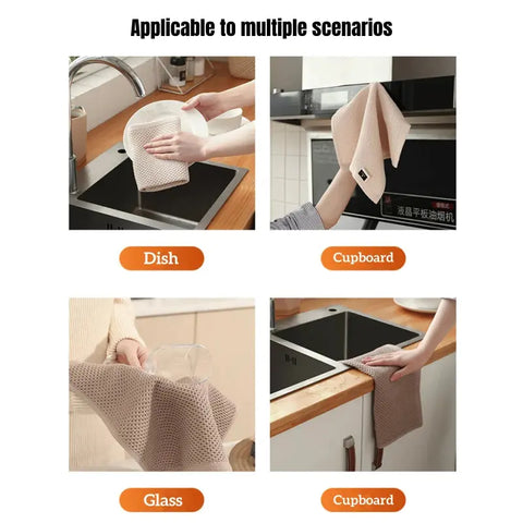 Honeycomb Kitchen Towel Square Cotton Hand Towel with Lanyard Breathable Absorbent Dishcloth Household Rags House Cleaning Cloth wiktra