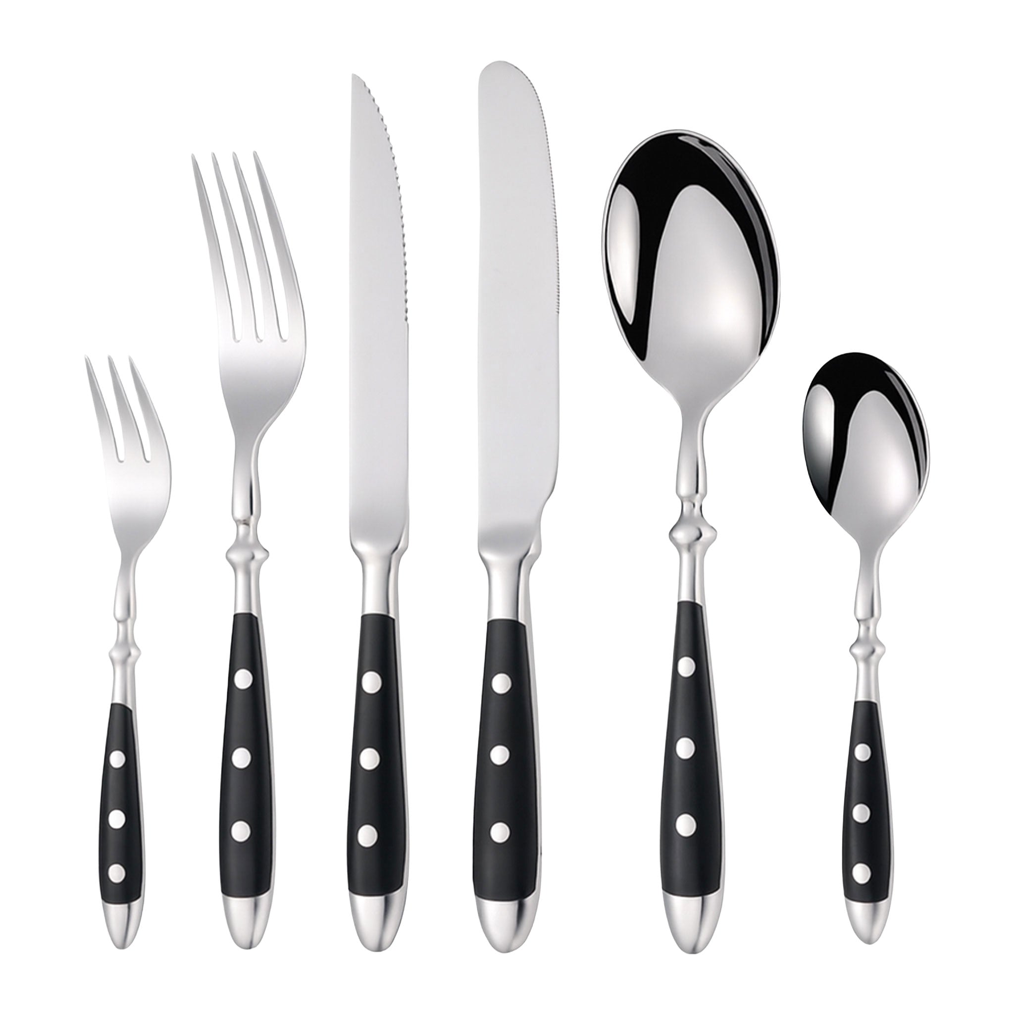 Hotel Stainless Steel Cutlery Set with Black Wood Handles – Knives, Forks & Spoons
