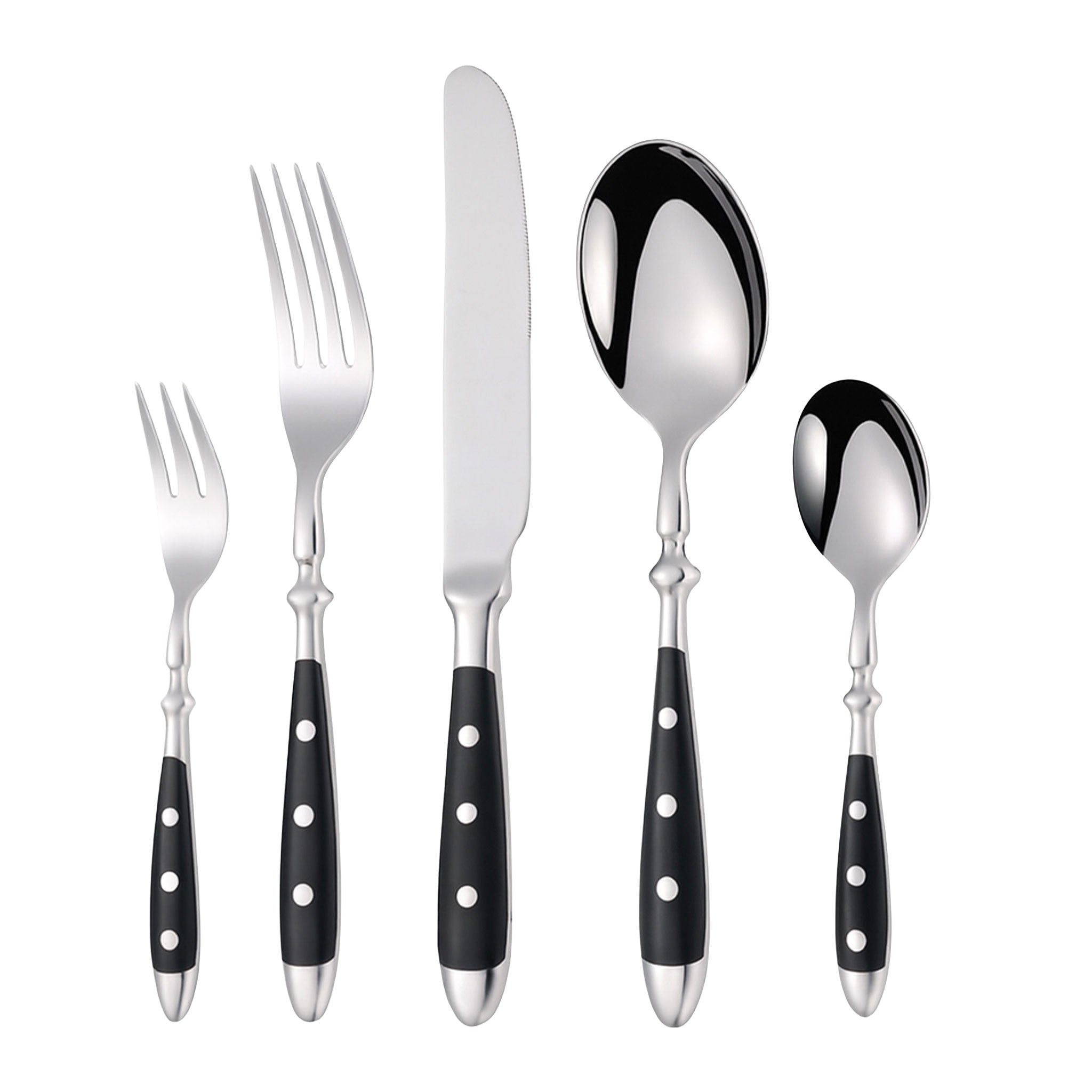 Hotel Stainless Steel Cutlery Set with Black Wood Handles – Knives, Forks & Spoons