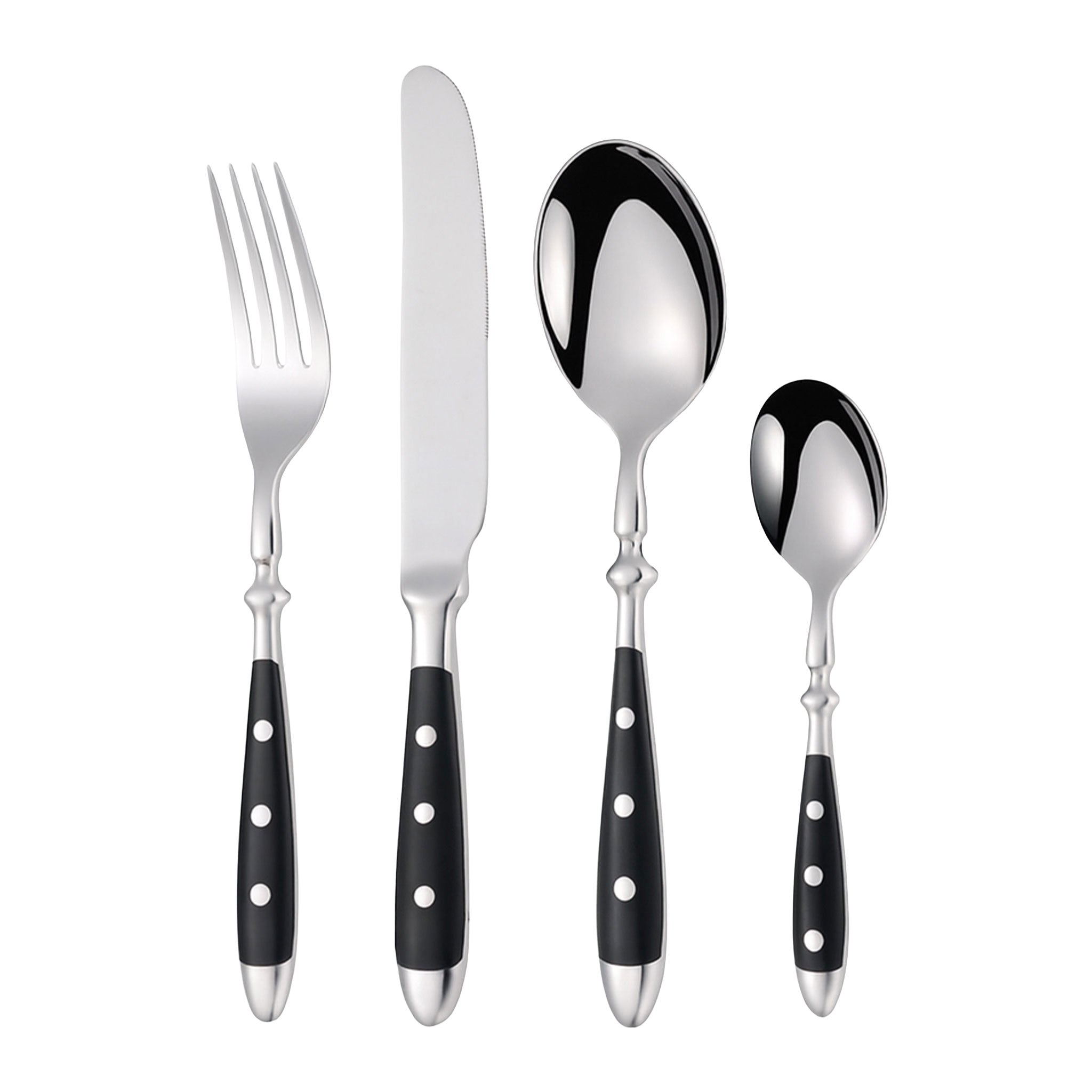 Hotel Stainless Steel Cutlery Set with Black Wood Handles – Knives, Forks & Spoons