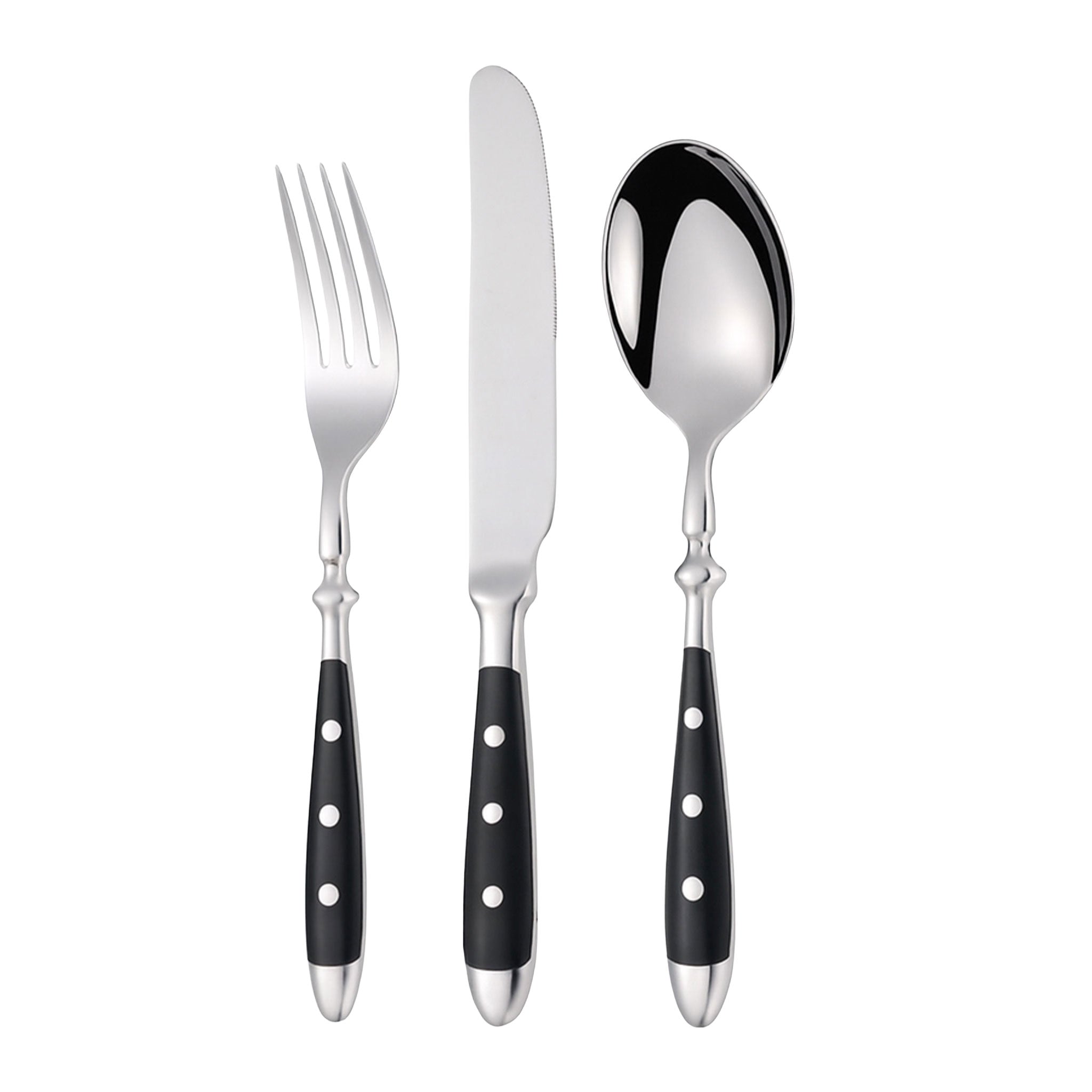 Hotel Stainless Steel Cutlery Set with Black Wood Handles – Knives, Forks & Spoons