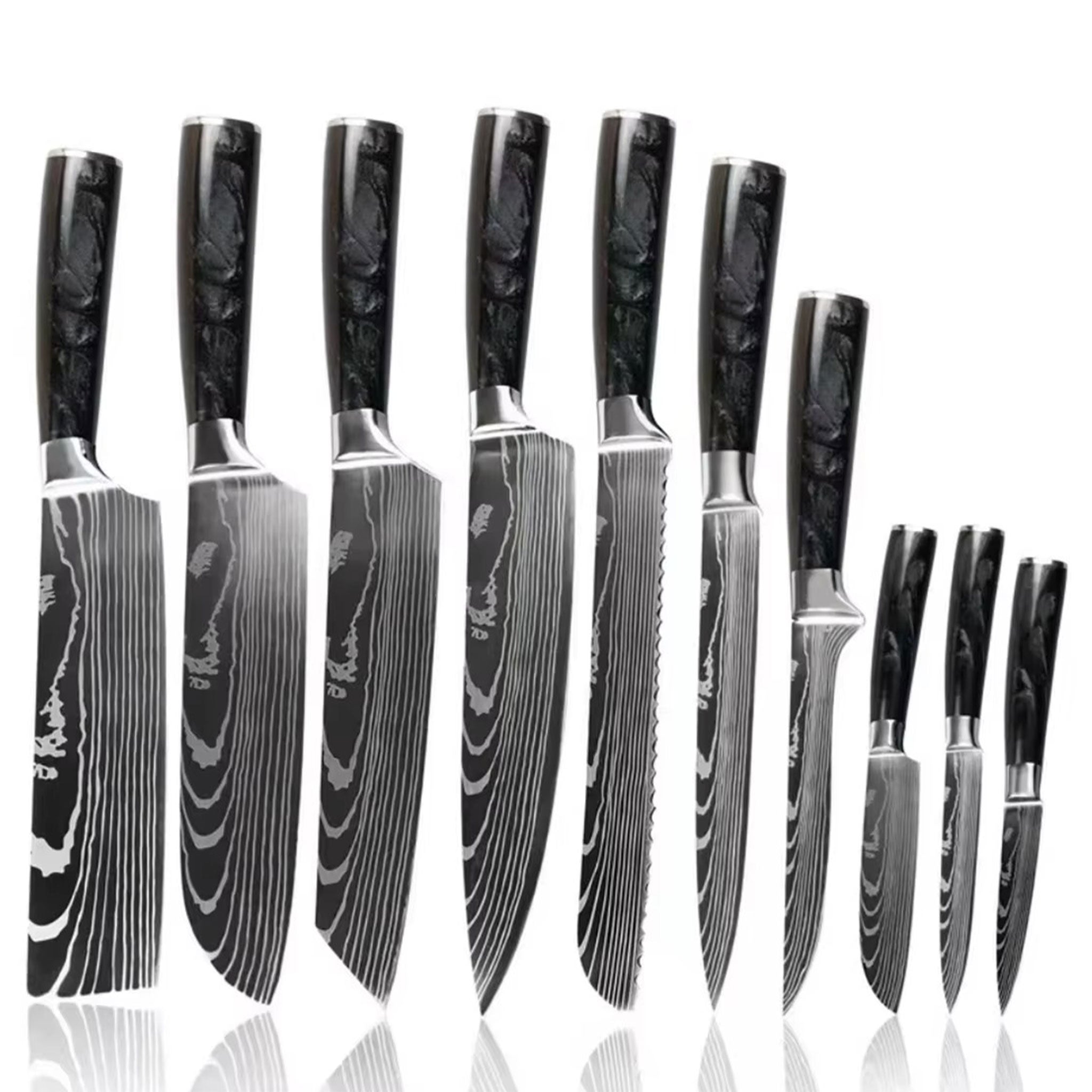 Japanese Kitchen Knife Set – Laser Damascus Pattern Stainless Steel