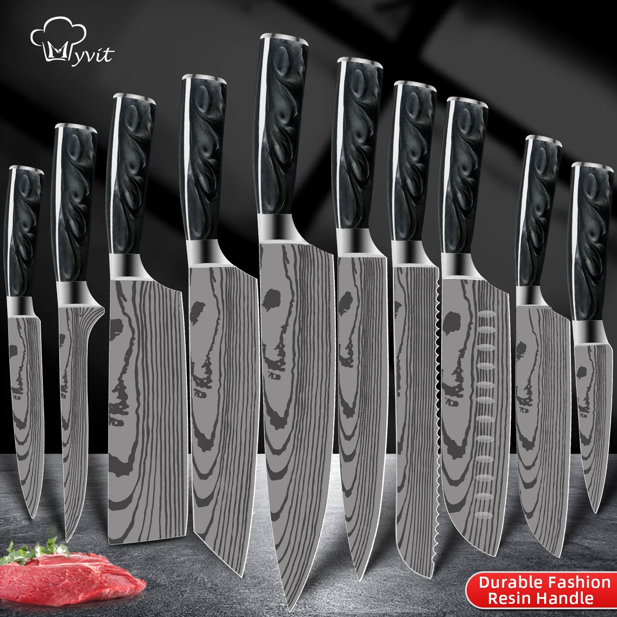 Japanese Kitchen Knife Set – Laser Damascus Pattern Stainless Steel