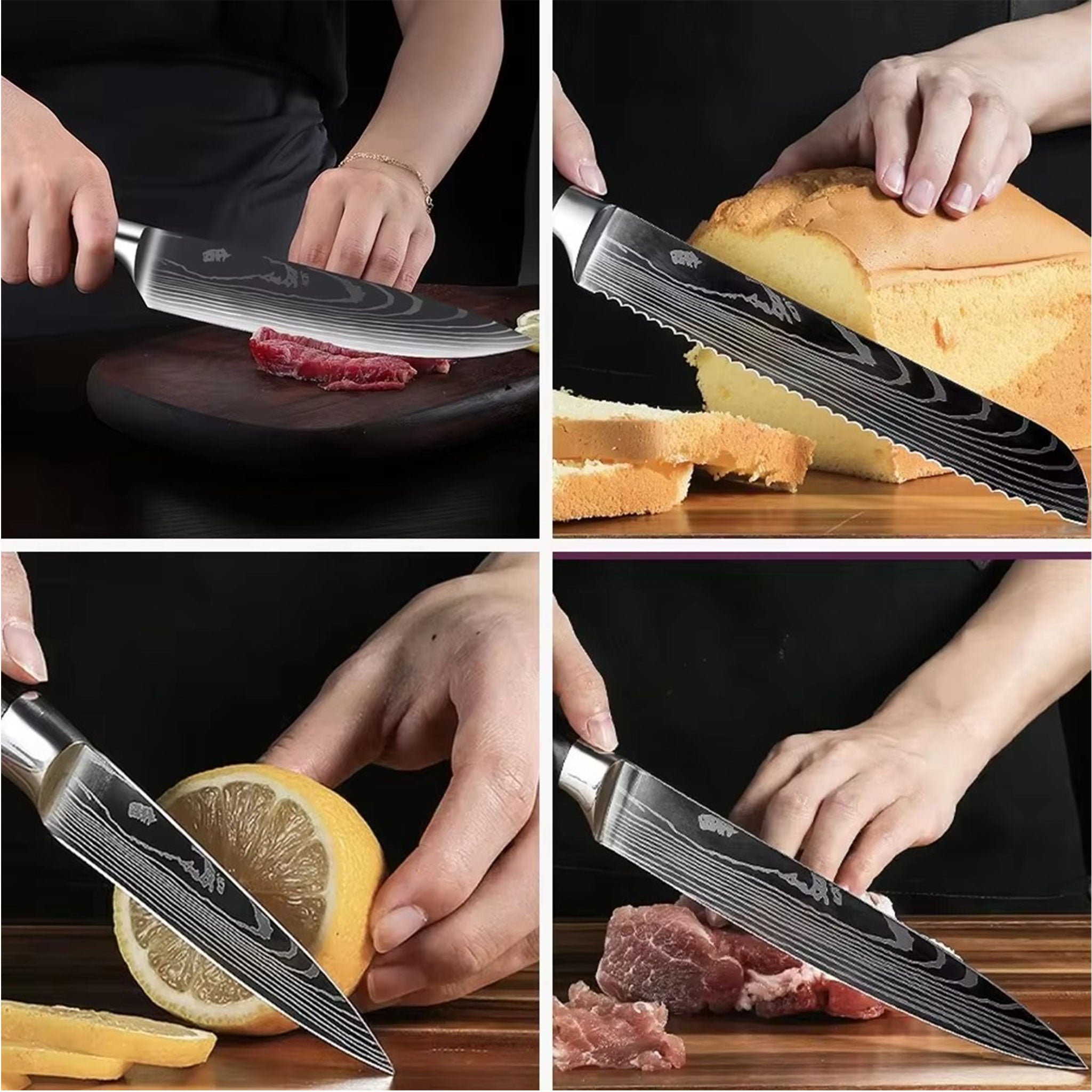 Japanese Kitchen Knife Set – Laser Damascus Pattern Stainless Steel
