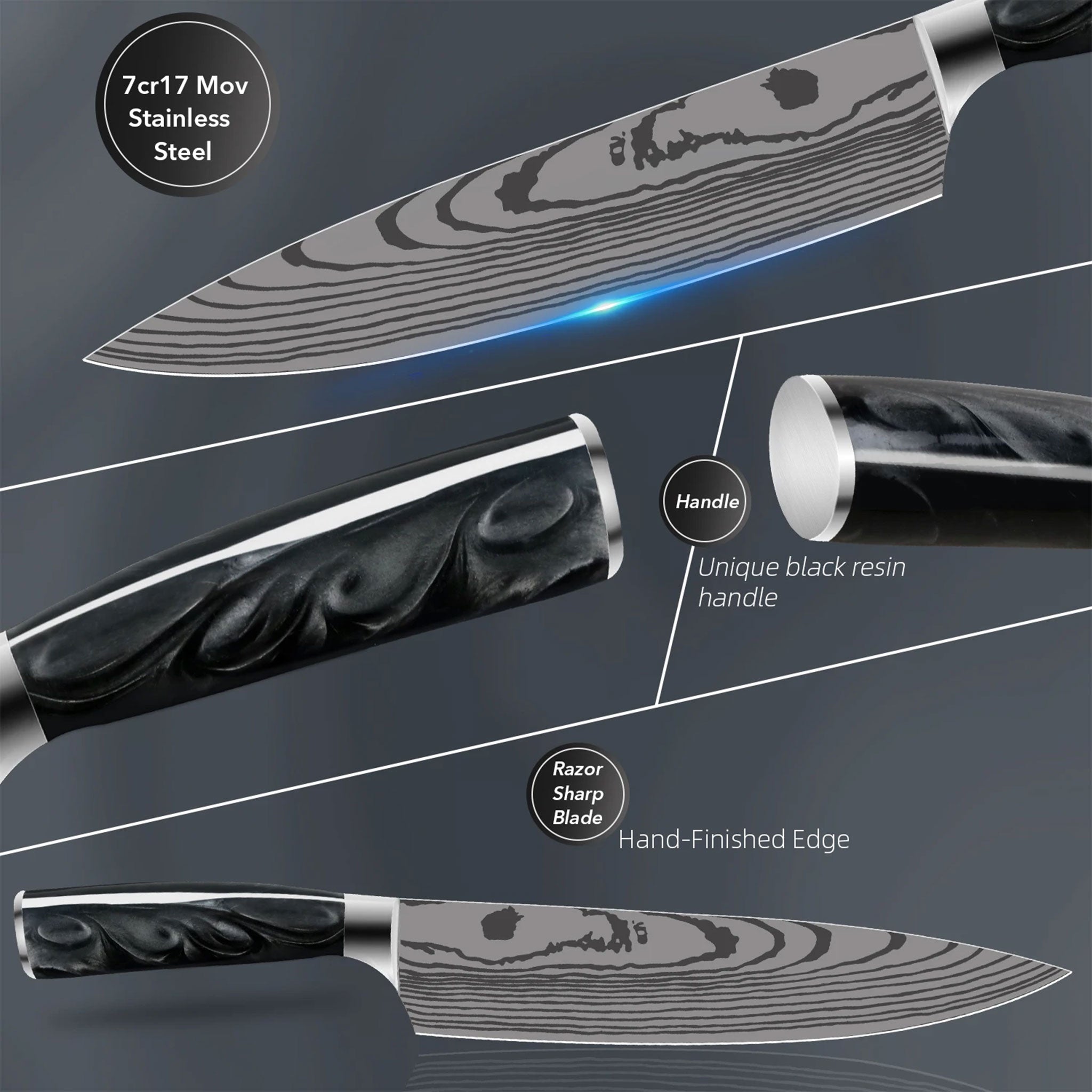Japanese Kitchen Knife Set – Laser Damascus Pattern Stainless Steel