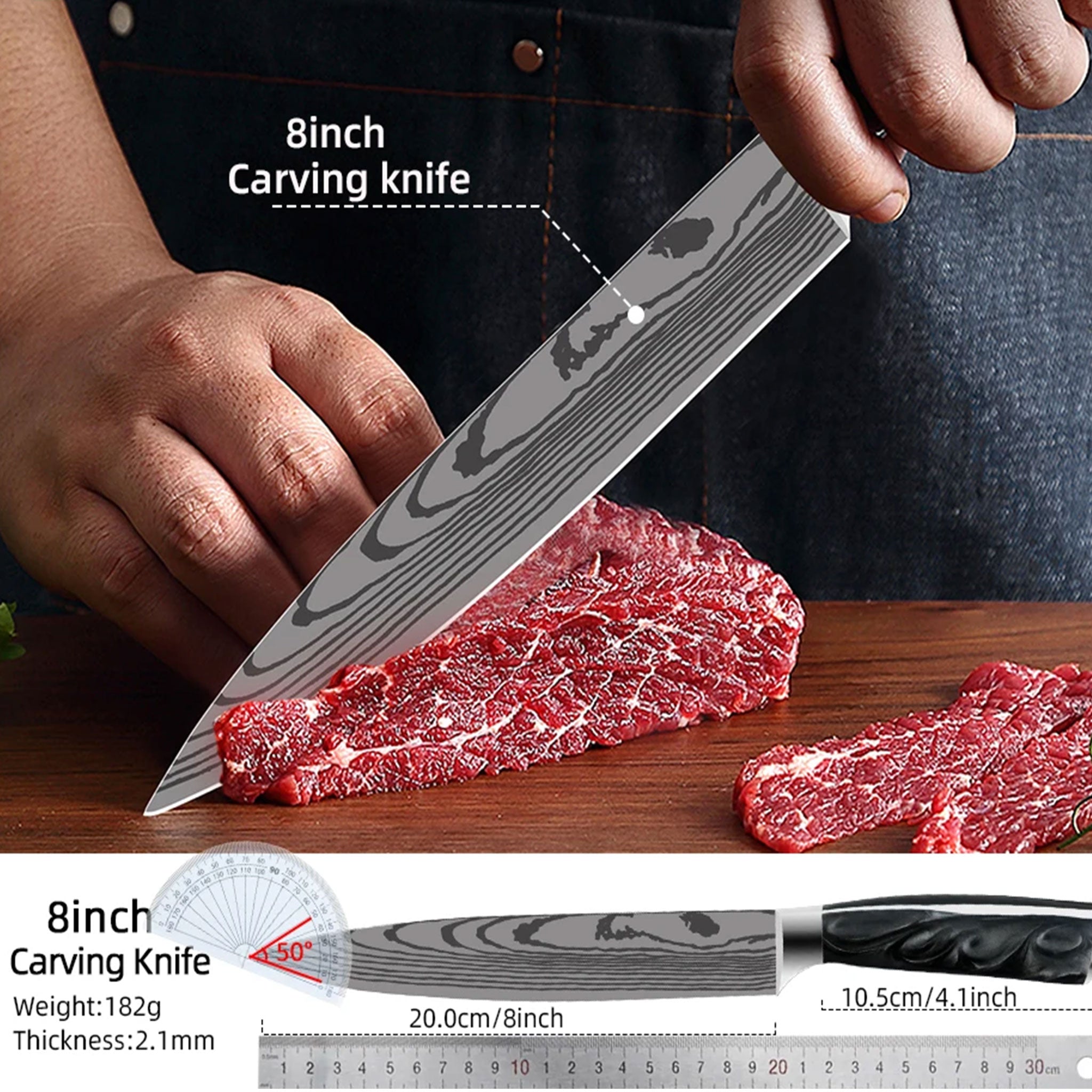 Japanese Kitchen Knife Set – Laser Damascus Pattern Stainless Steel