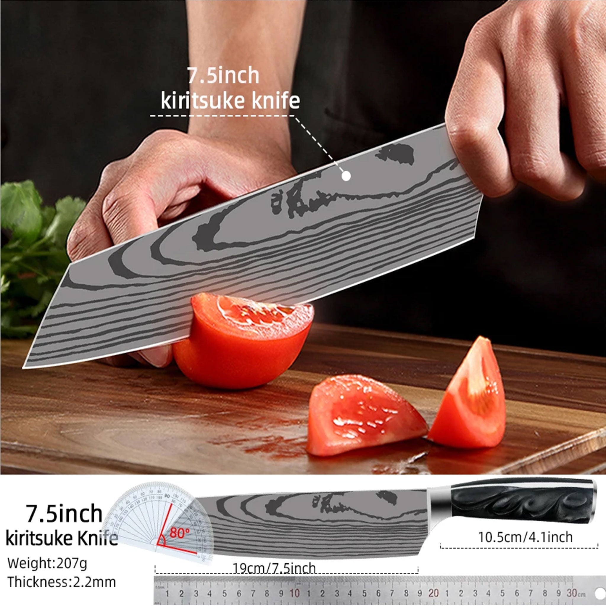 Japanese Kitchen Knife Set – Laser Damascus Pattern Stainless Steel