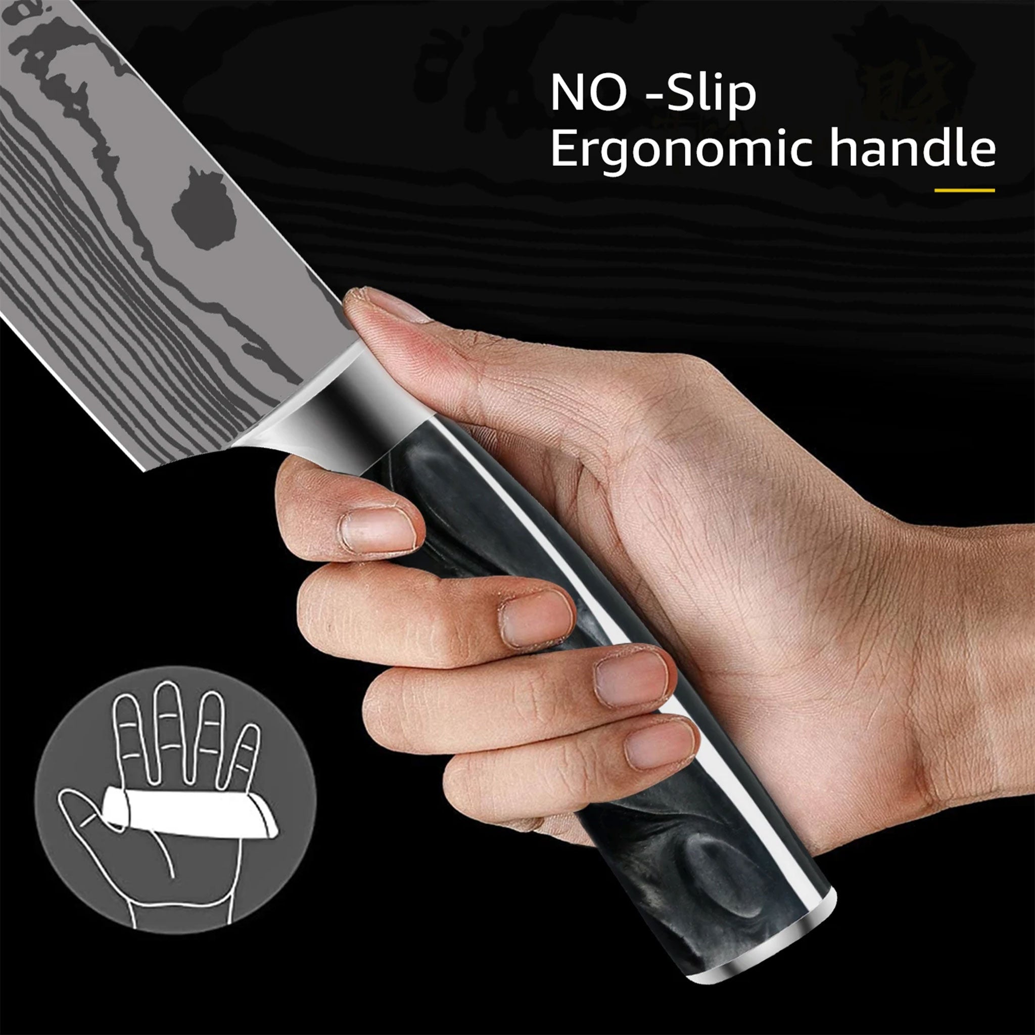 Japanese Kitchen Knife Set – Laser Damascus Pattern Stainless Steel