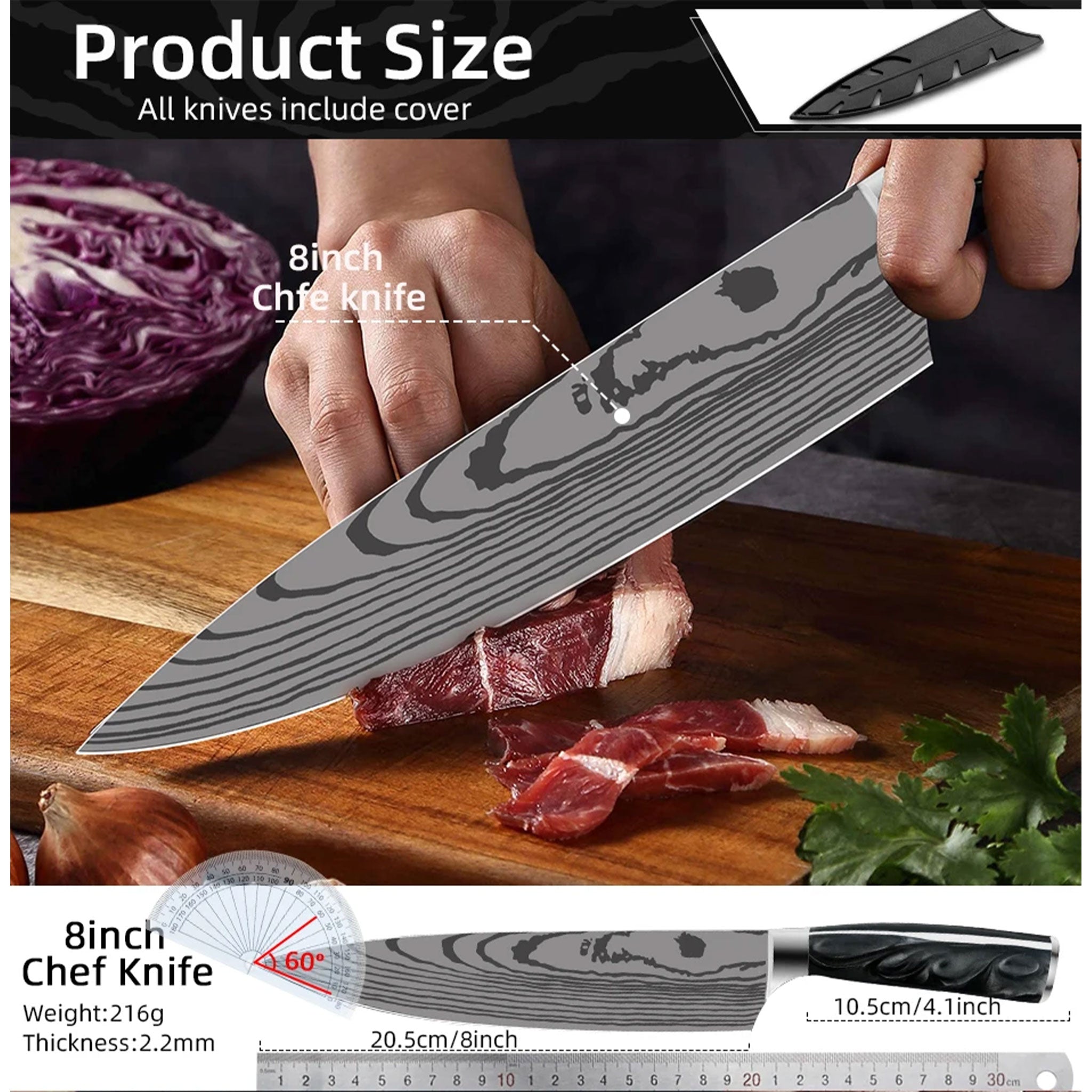 Japanese Kitchen Knife Set – Laser Damascus Pattern Stainless Steel