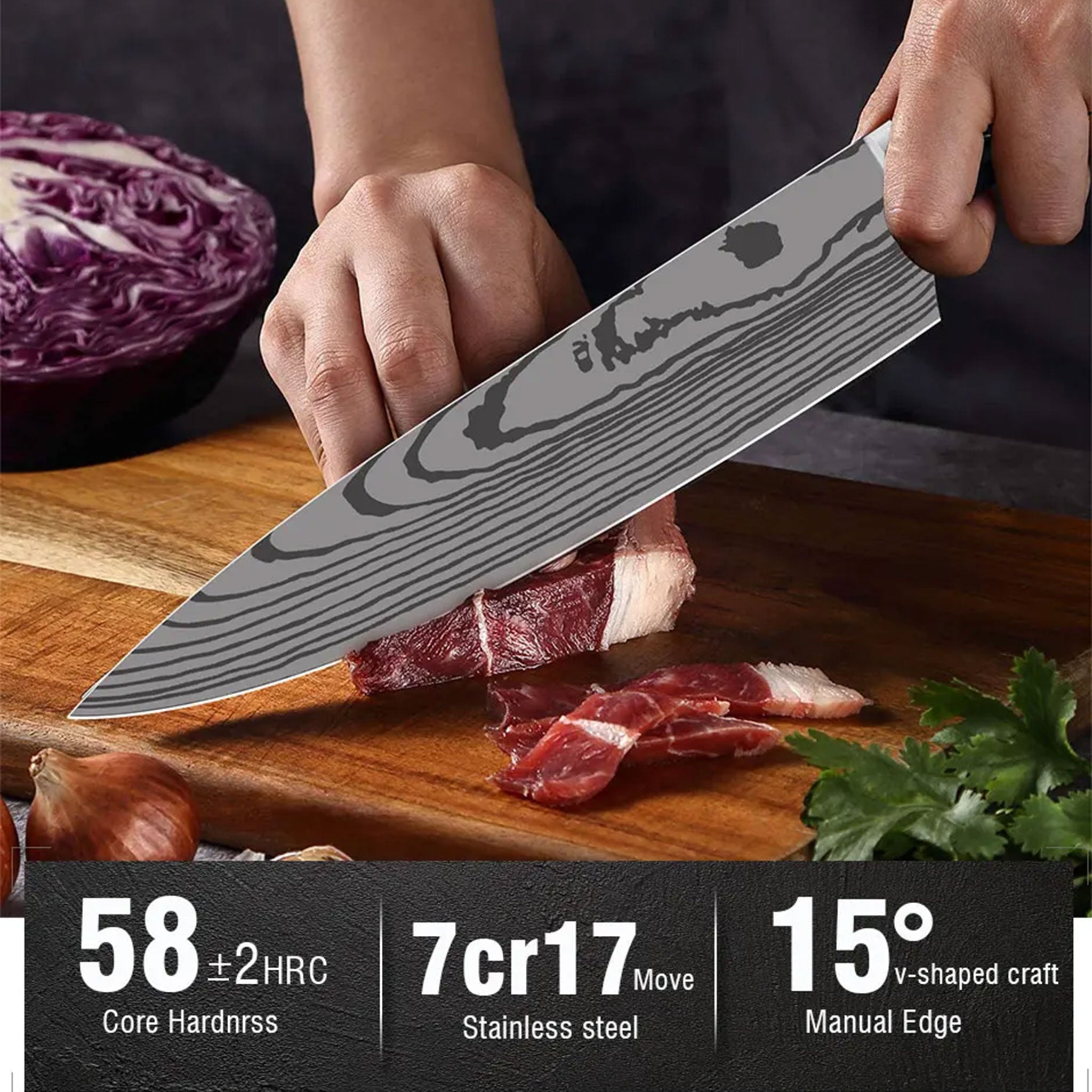 Japanese Kitchen Knife Set – Laser Damascus Pattern Stainless Steel
