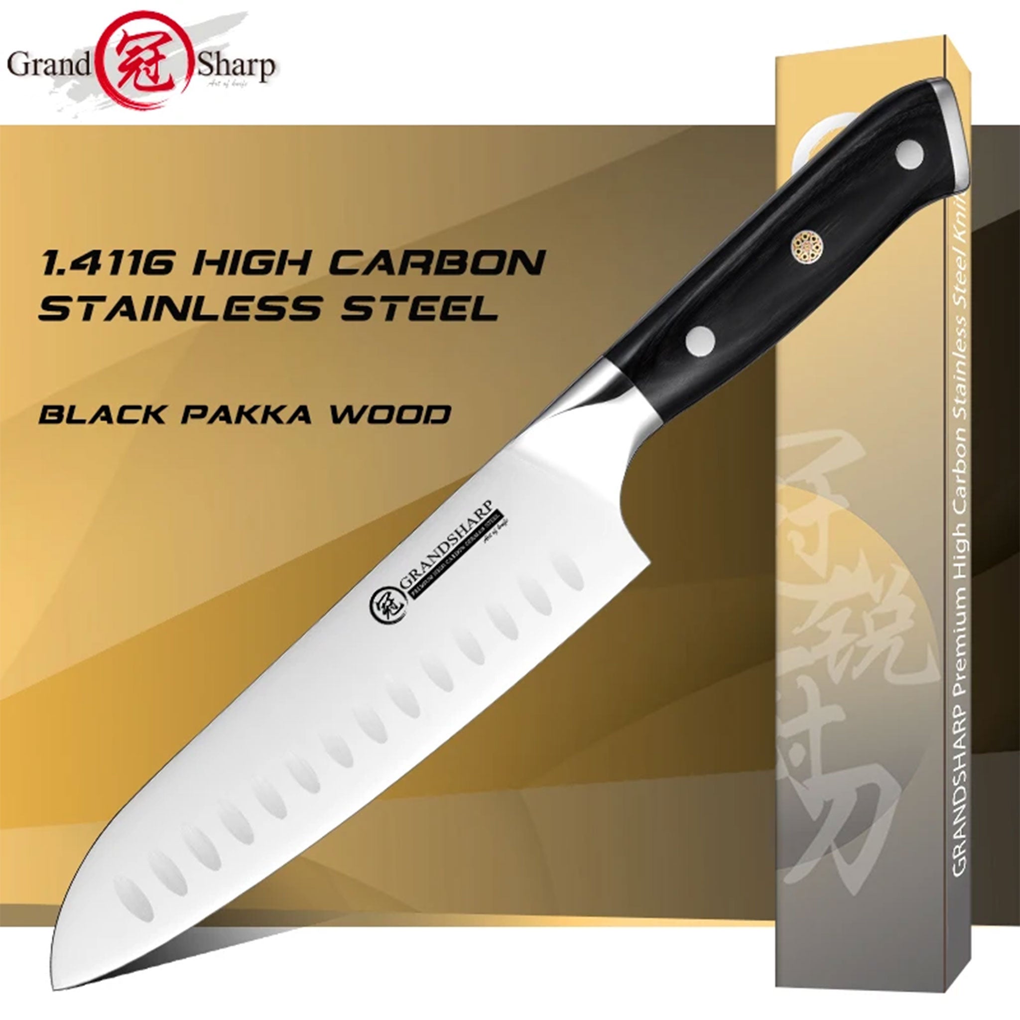 Japanese Santoku Knife – 1.4116 High Carbon Stainless Steel Chef Blade (Black)