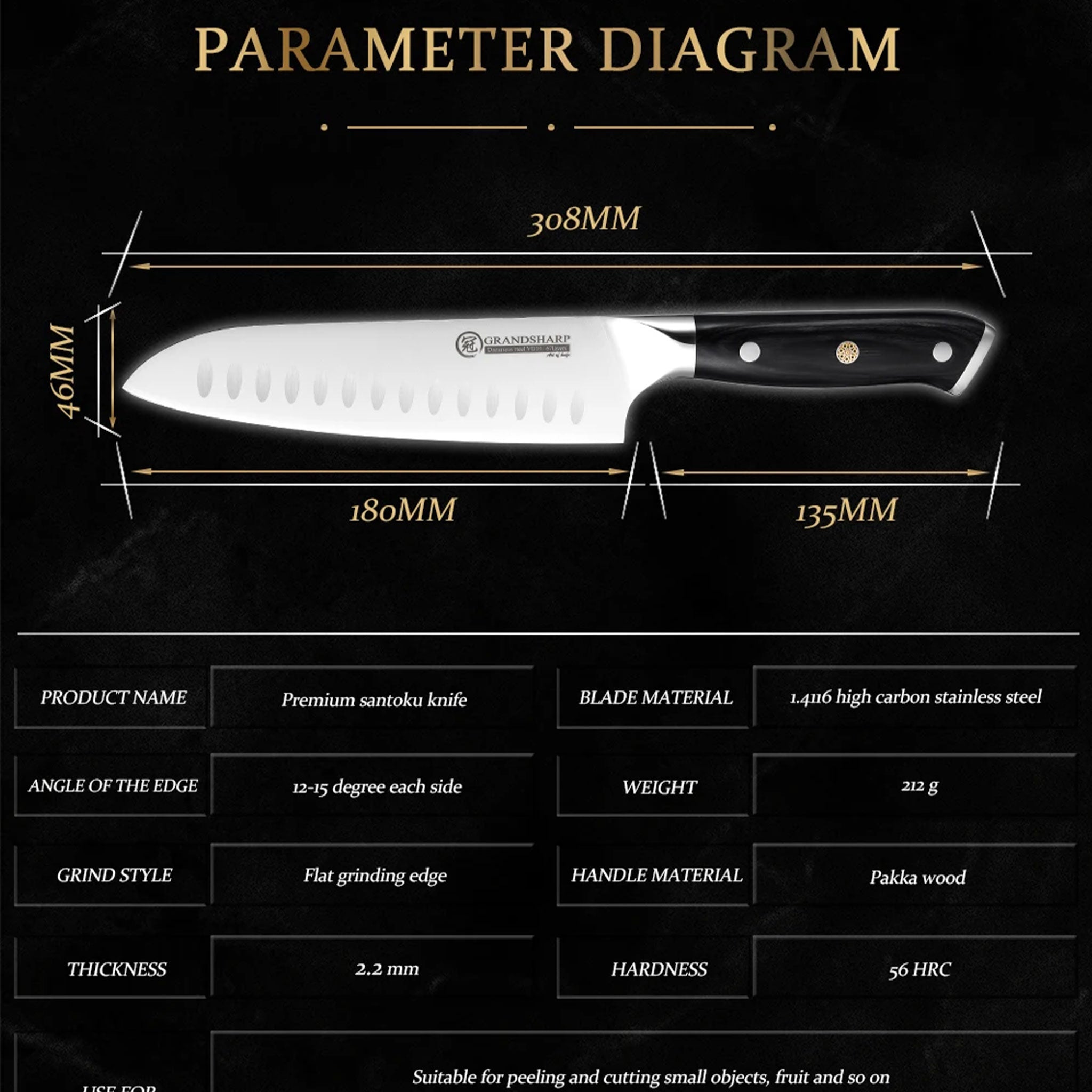 Japanese Santoku Knife – 1.4116 High Carbon Stainless Steel Chef Blade (Black)