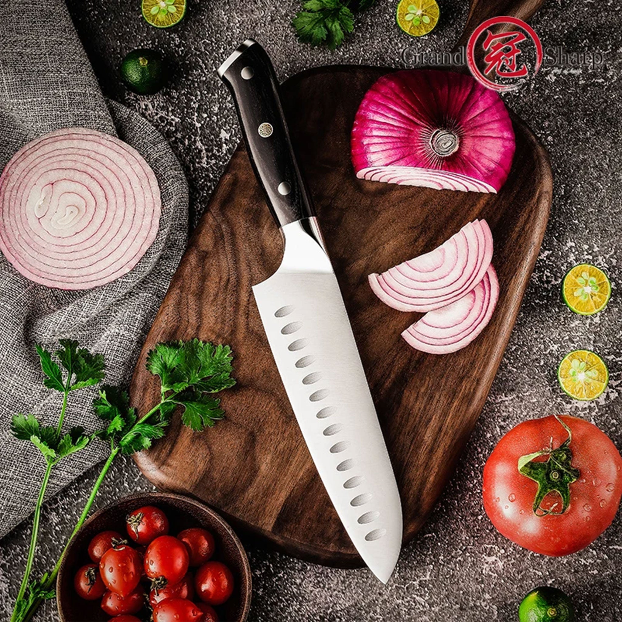 Japanese Santoku Knife – 1.4116 High Carbon Stainless Steel Chef Blade (Black)