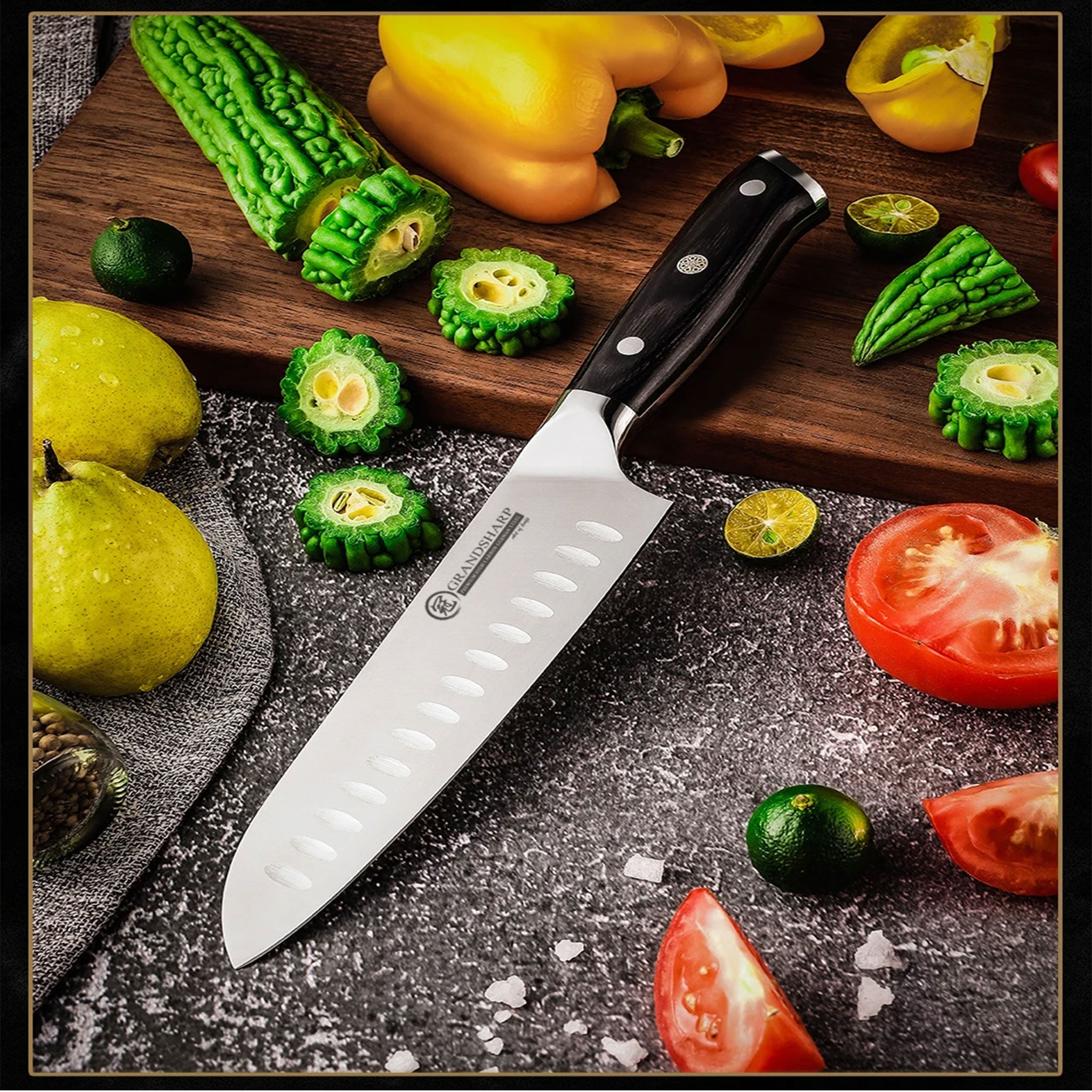 Japanese Santoku Knife – 1.4116 High Carbon Stainless Steel Chef Blade (Black)