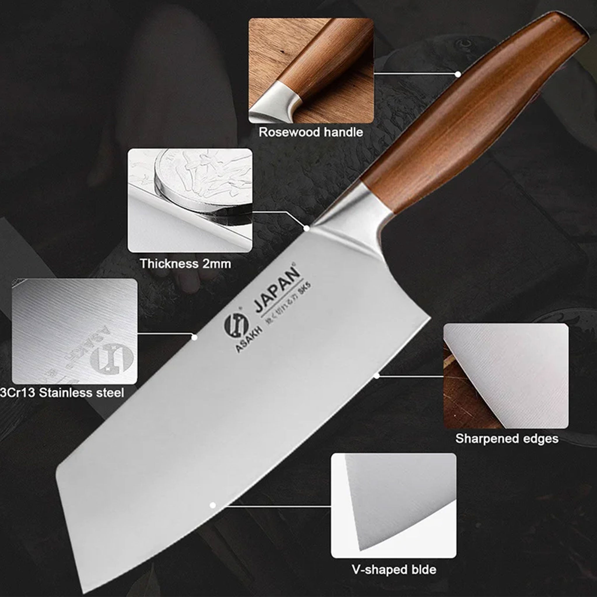 Japanese Stainless Steel Kitchen Knife Set with Gift Box