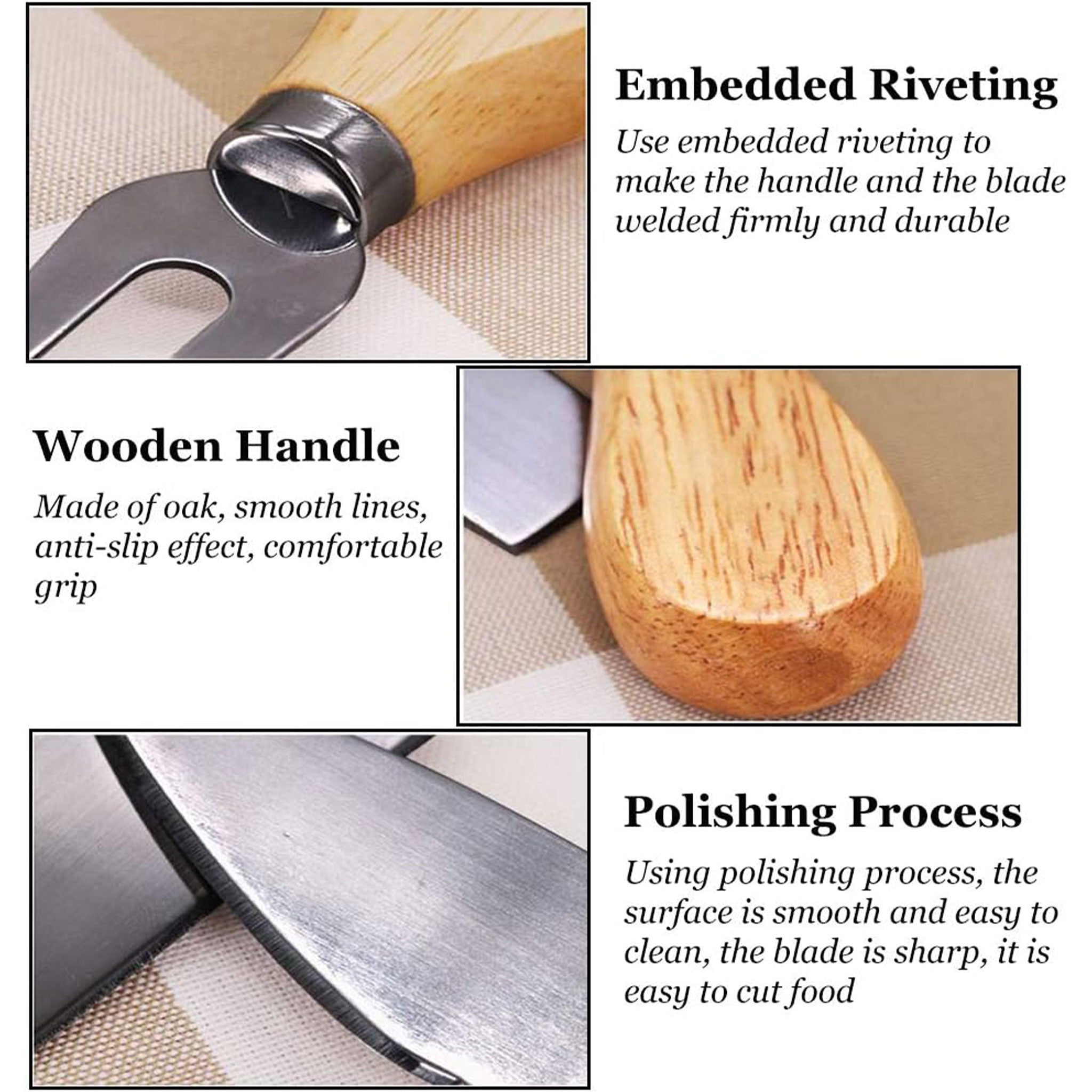 KEEMAKE 3PCS Stainless Steel Cheese Knife Set with Bamboo Handles