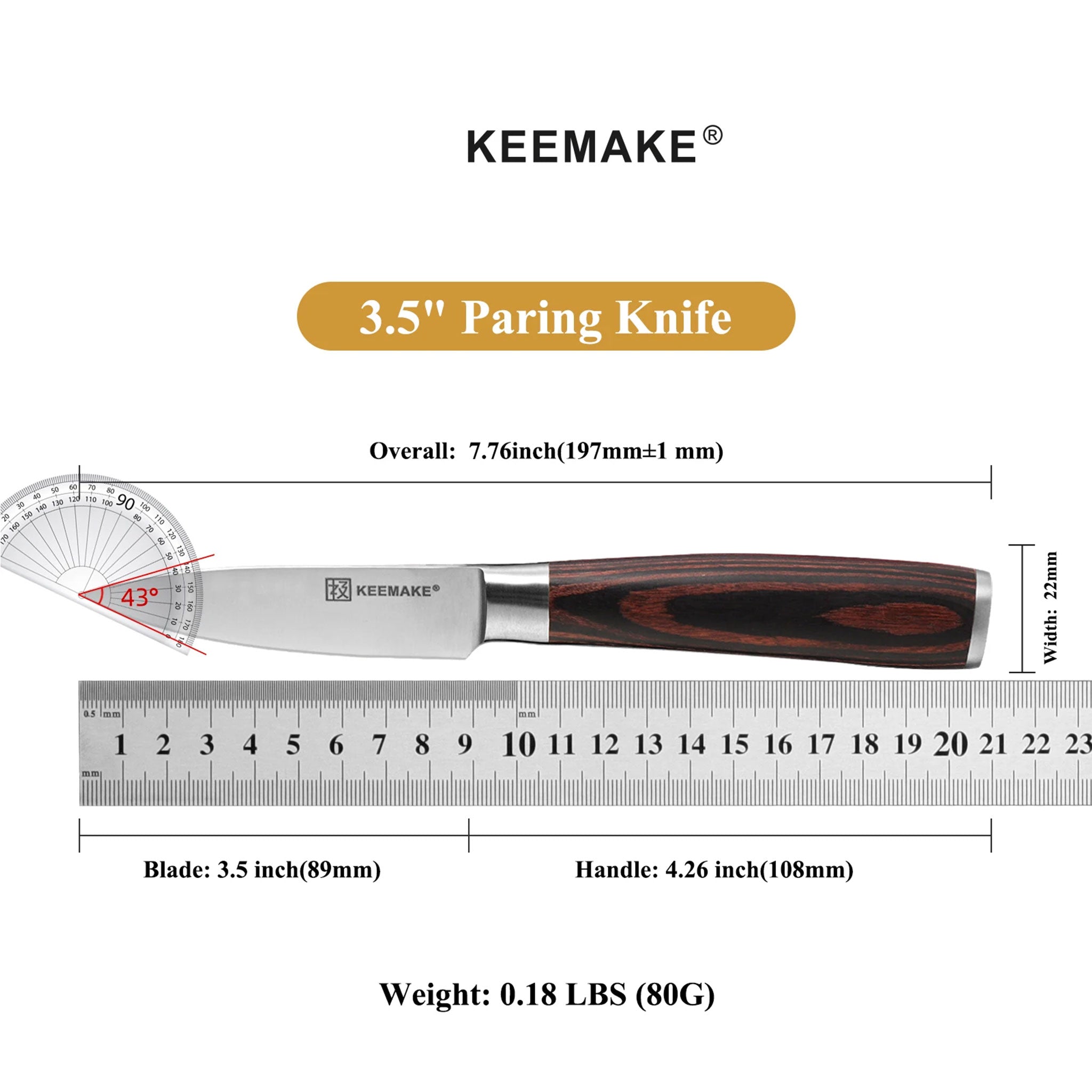 KEEMAKE 3.5" High Carbon Stainless Steel Paring Knife