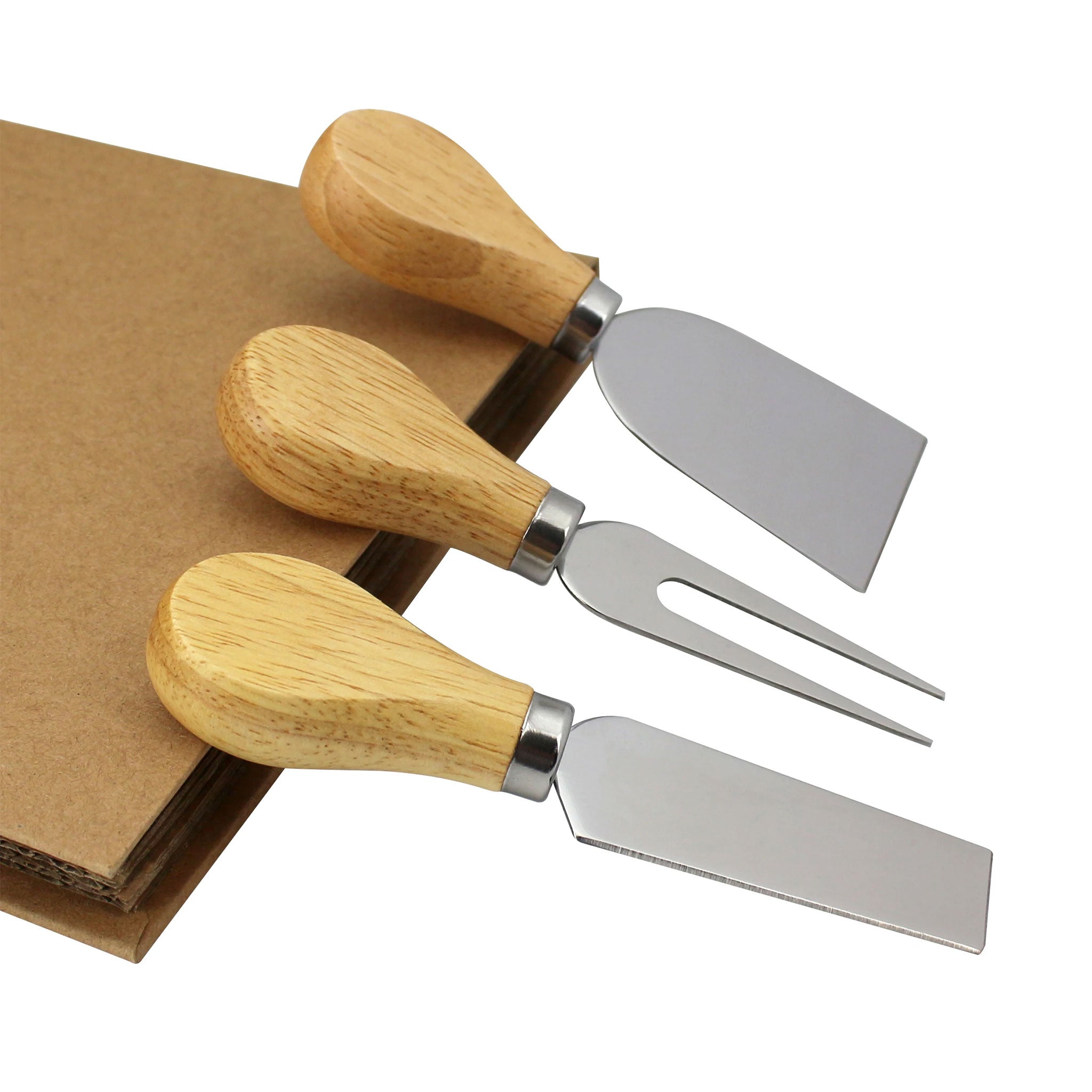 KEEMAKE 3PCS Stainless Steel Cheese Knife Set with Bamboo Handles