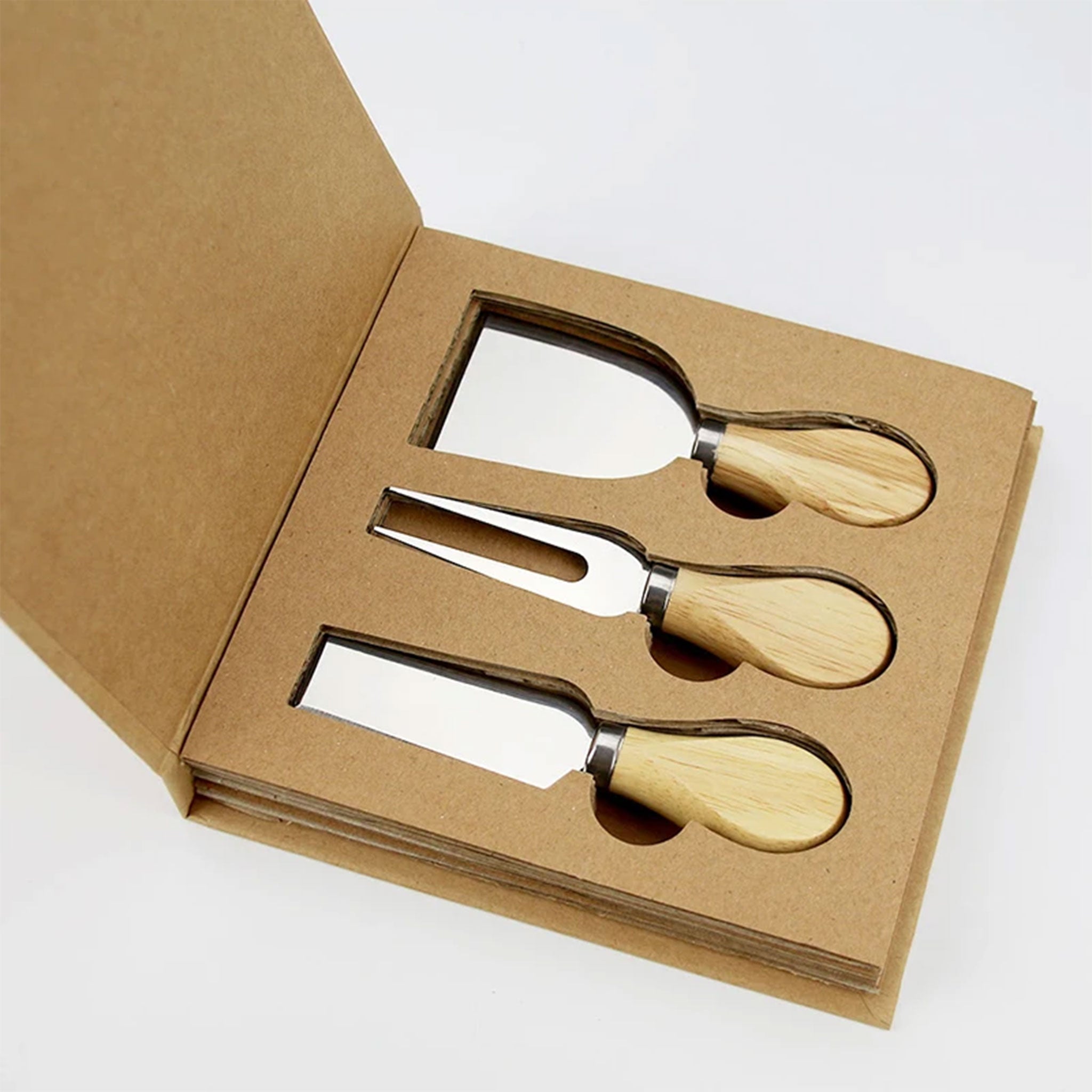 KEEMAKE 3PCS Stainless Steel Cheese Knife Set with Bamboo Handles