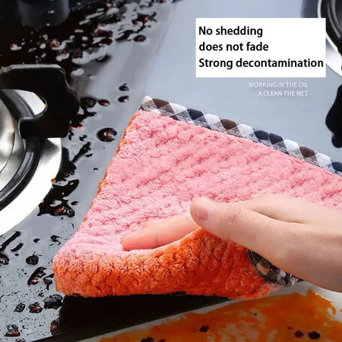 Kitchen Daily Dish Towel Cloth Kitchen Rag Non-stick Oil Thickened Table Cleaning Cloth Double-layer Absorbent Microfiber - Wiktra