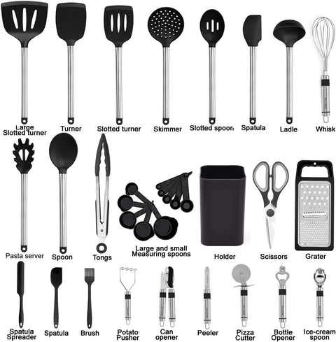 Kitchen Utensil Set-Silicone Cooking Utensils-33 Kitchen Gadgets & Spoons for Nonstick Cookware-Silicone and Stainless wiktra