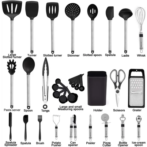 Kitchen Utensil Set-Silicone Cooking Utensils-33 Kitchen Gadgets & Spoons for Nonstick Cookware-Silicone wiktra