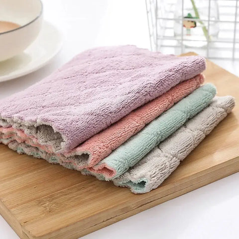 Lazy Rag Kitchen Cleaning Oil-Absorbing Double-Sided Scouring Pad Composite Absorbent Cleaning Towel Coral Velvet Rag