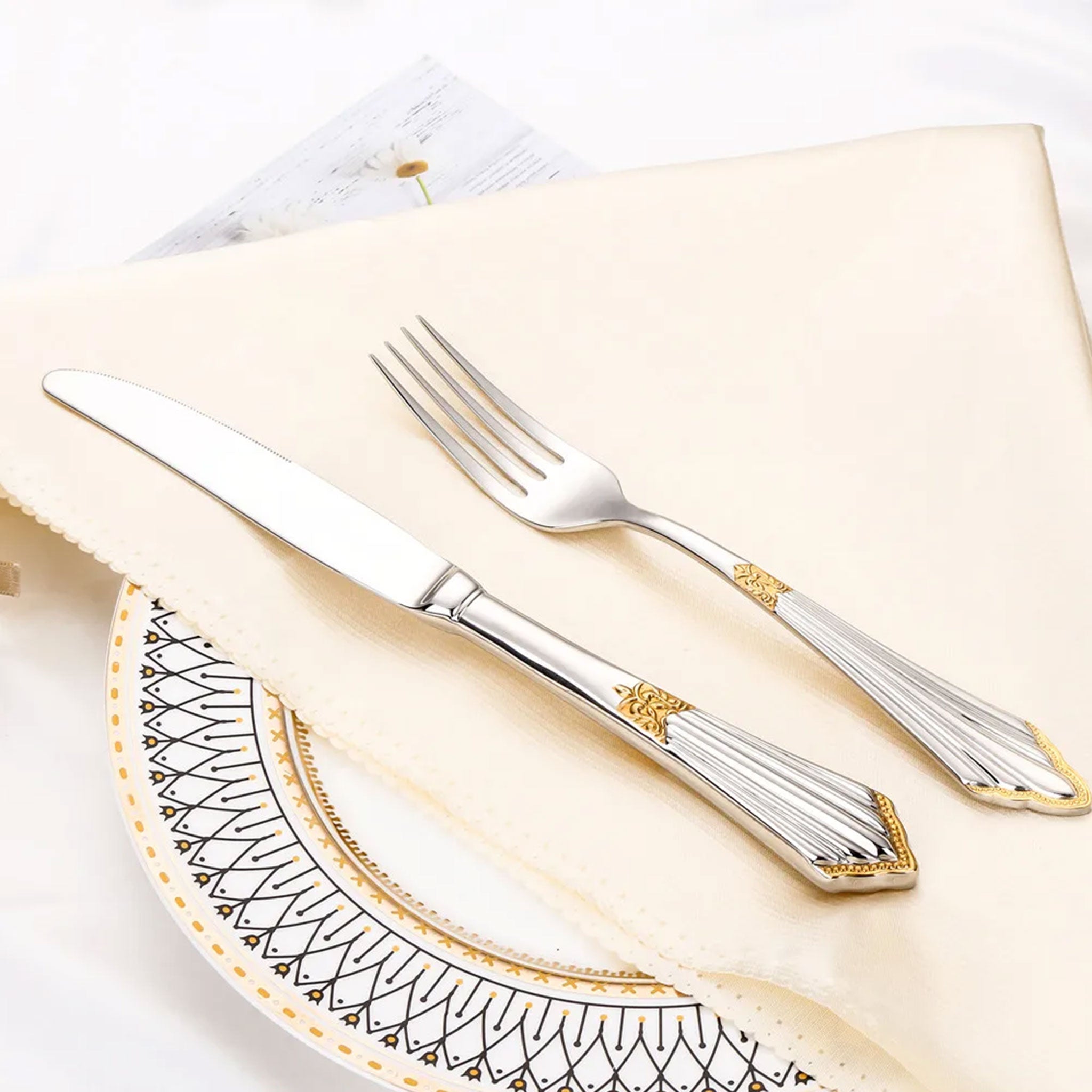 Luxury Gold Plated Flatware Set – 4 to 28pcs Hollow Handle Cutlery