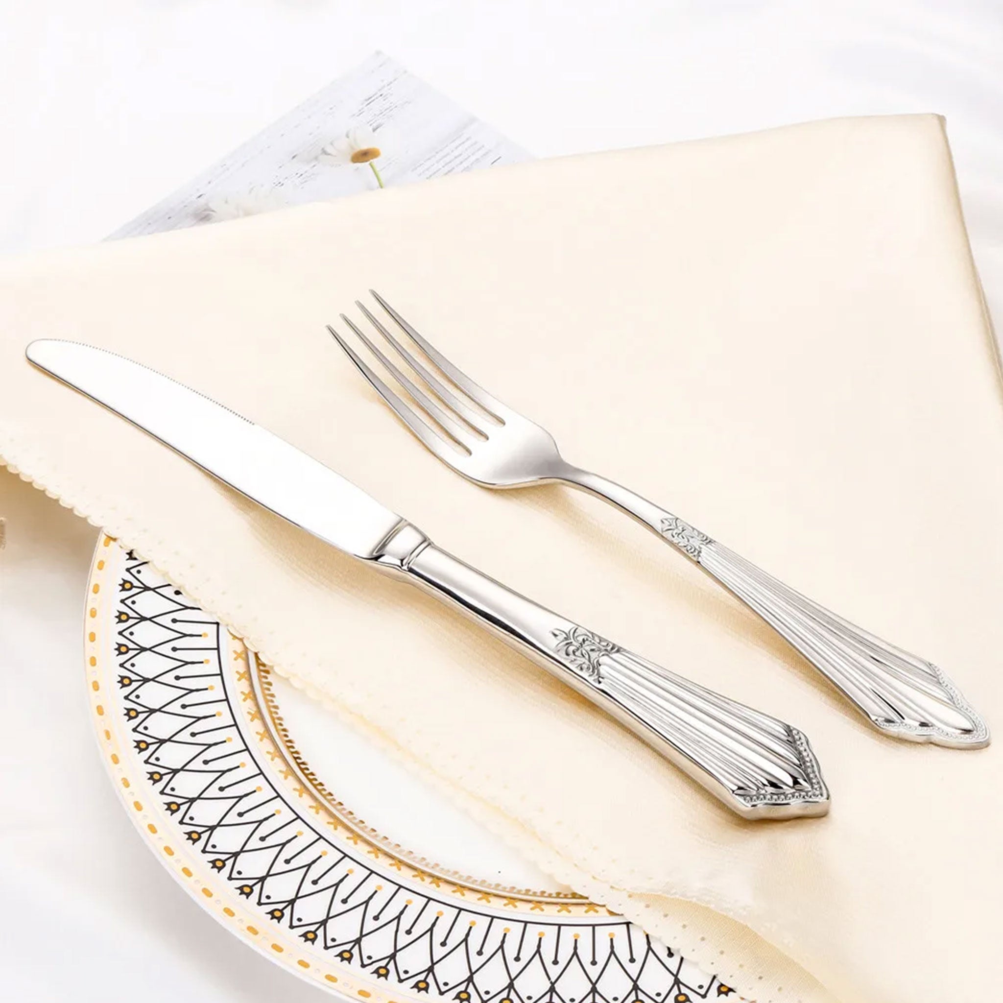 Luxury Gold Plated Flatware Set – 4 to 28pcs Hollow Handle Cutlery