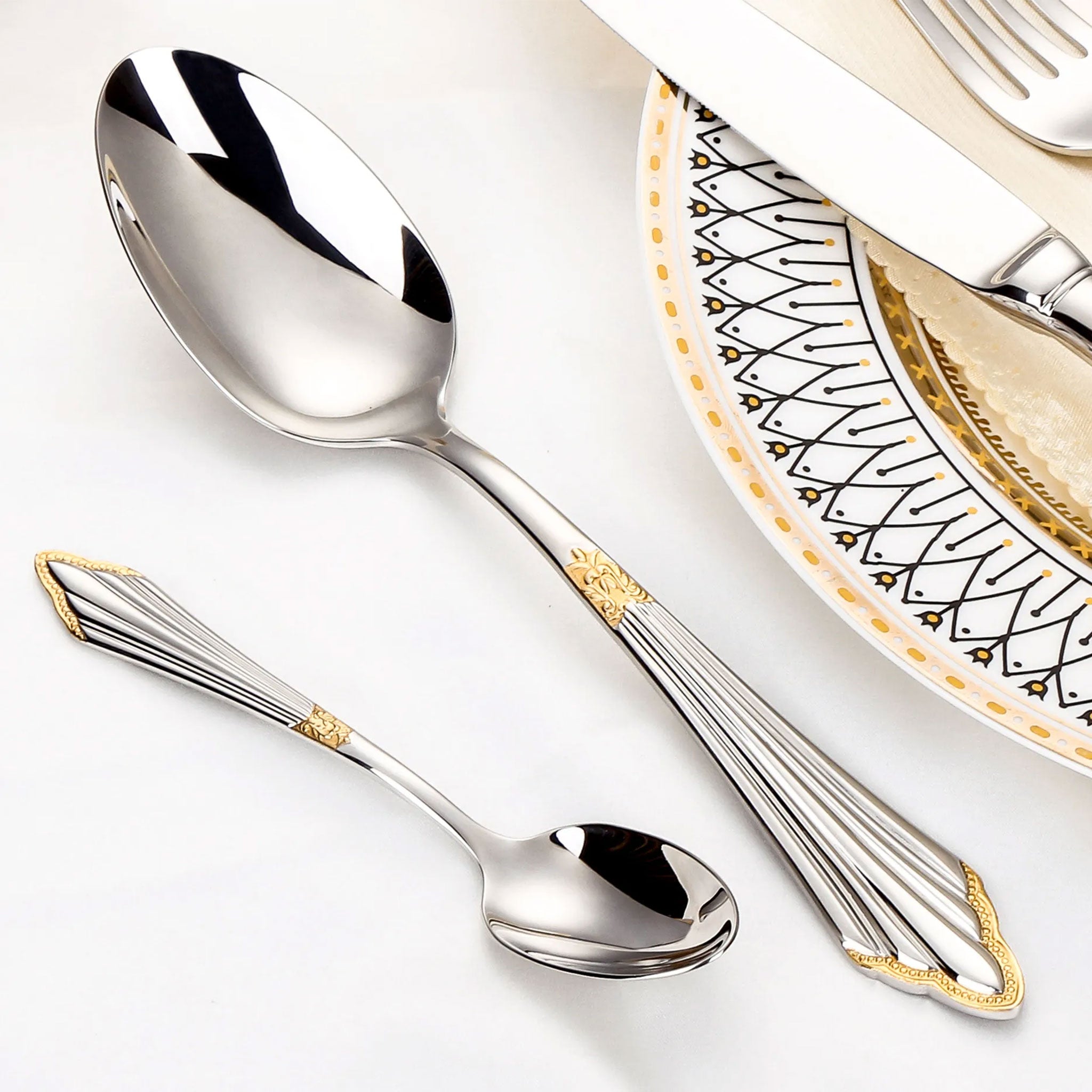 Luxury Gold Plated Flatware Set – 4 to 28pcs Hollow Handle Cutlery