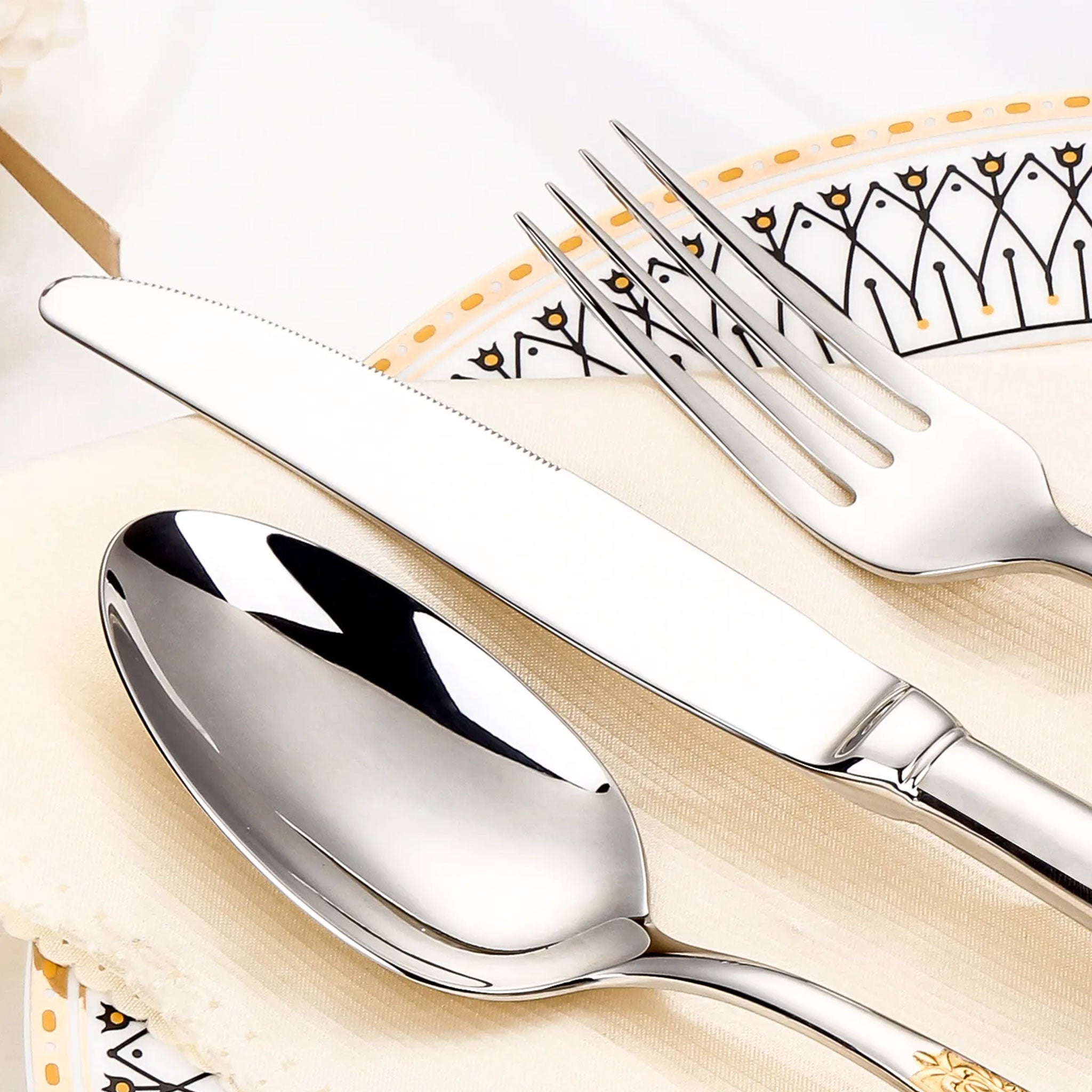 Luxury Gold Plated Flatware Set – 4 to 28pcs Hollow Handle Cutlery