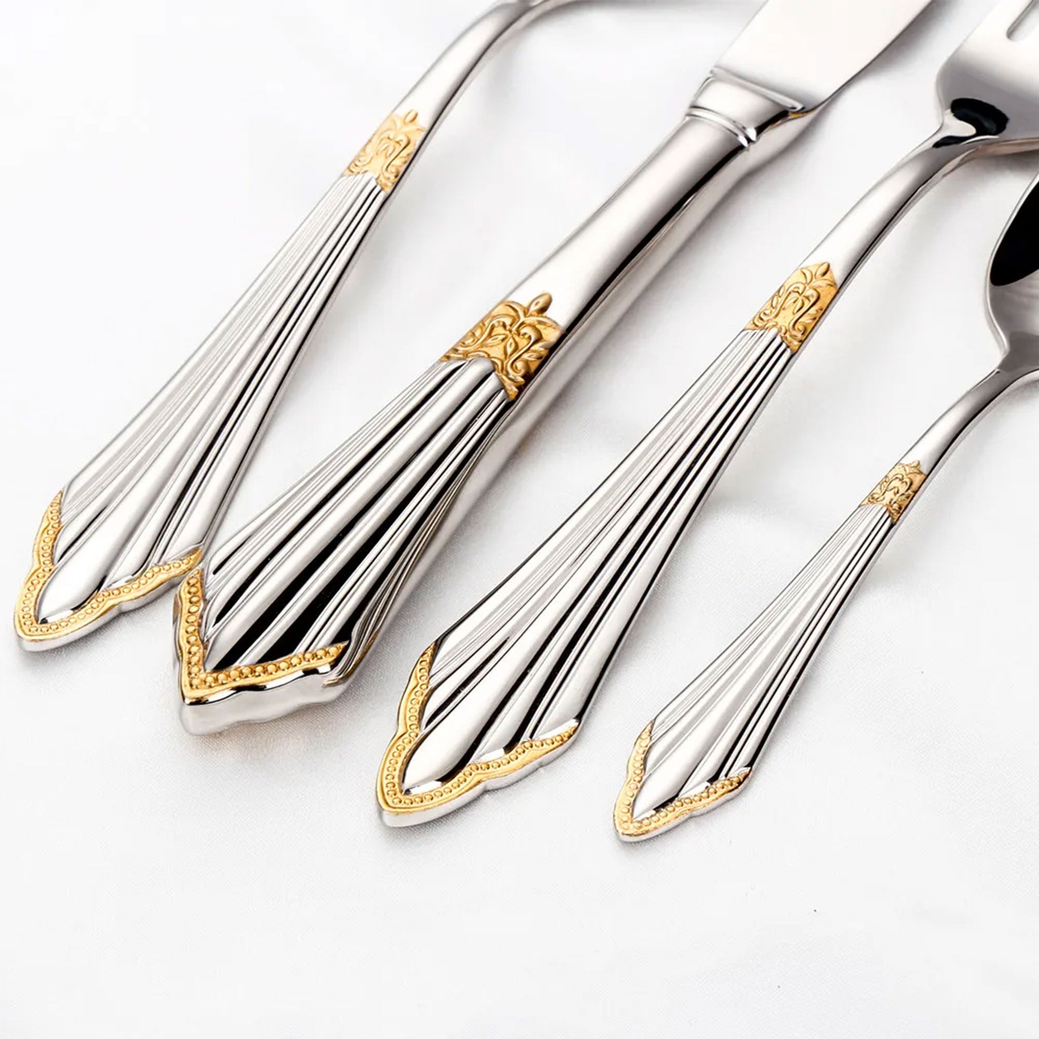 Luxury Gold Plated Flatware Set – 4 to 28pcs Hollow Handle Cutlery