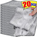 Magic Dishcloth Wire Cleaning Cloths Kitchen Silver Dish Pot Washing Cloth Towels Metal Steel Wire Rags for Kitchen 20x20cm - Wiktra