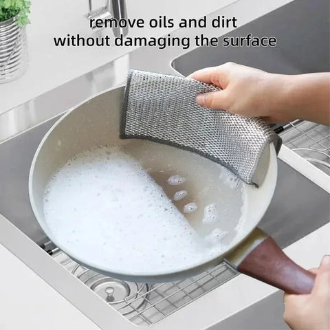 Magic Dishcloth Wire Cleaning Cloths Kitchen Silver Dish Pot Washing Cloth Towels Metal Steel Wire Rags for Kitchen 20x20cm - Wiktra