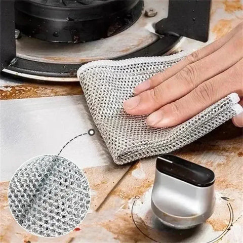 Magic Dishcloth Wire Cleaning Cloths Kitchen Silver Dish Pot Washing Cloth Towels Metal Steel Wire Rags for Kitchen 20x20cm - Wiktra