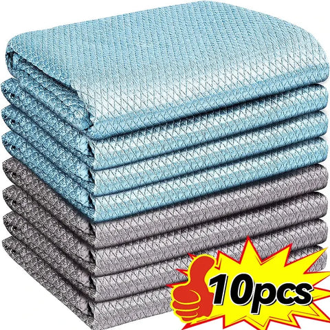 Magic Fish Scale Microfiber Cleaning Cloth Glass Window Wipes Polishing Towels Kitchen Oil-proof Dishcloths Washing Rags Cloths wiktra