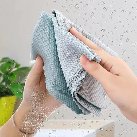 Magic Fish Scale Microfiber Cleaning Cloth Glass Window Wipes Polishing Towels Kitchen Oil-proof Dishcloths Washing Rags Cloths wiktra