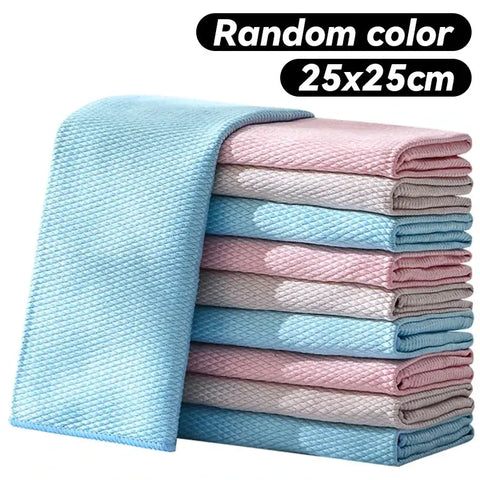 Magic Fish Scale Microfiber Cleaning Cloth Glass Window Wipes Polishing Towels Kitchen Oil-proof Dishcloths Washing Rags Cloths