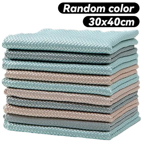 Magic Fish Scale Microfiber Cleaning Cloth Glass Window Wipes Polishing Towels Kitchen Oil-proof Dishcloths Washing Rags Cloths