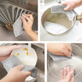 Magic Metal Wire Dishcloth Double Layer Thickened Cleaning Cloths Microfiber Wash Cloth Towel Kitchen Dishwashing Scouring Pads - Wiktra