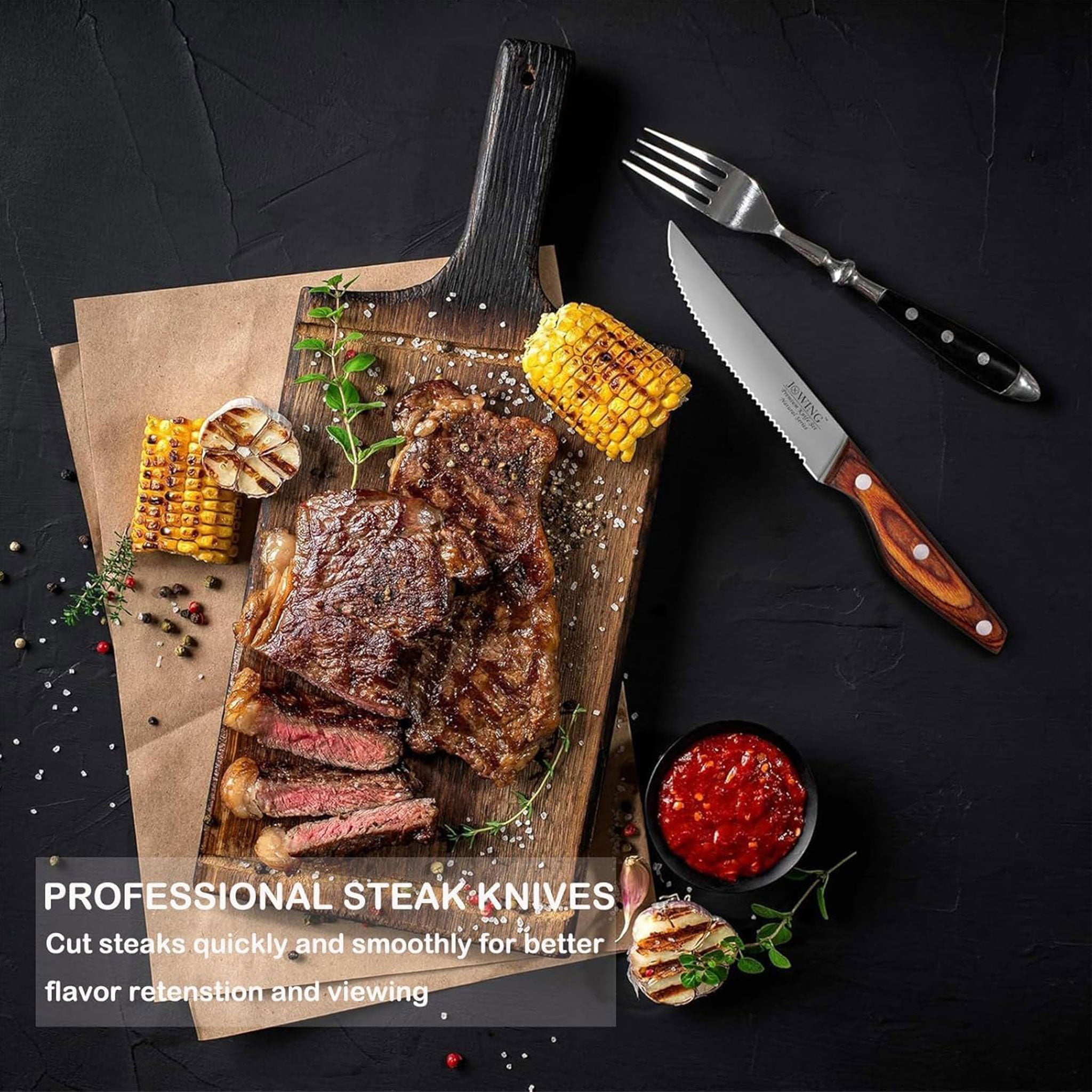 Mahogany Handle Stainless Steel Serrated Steak Knife