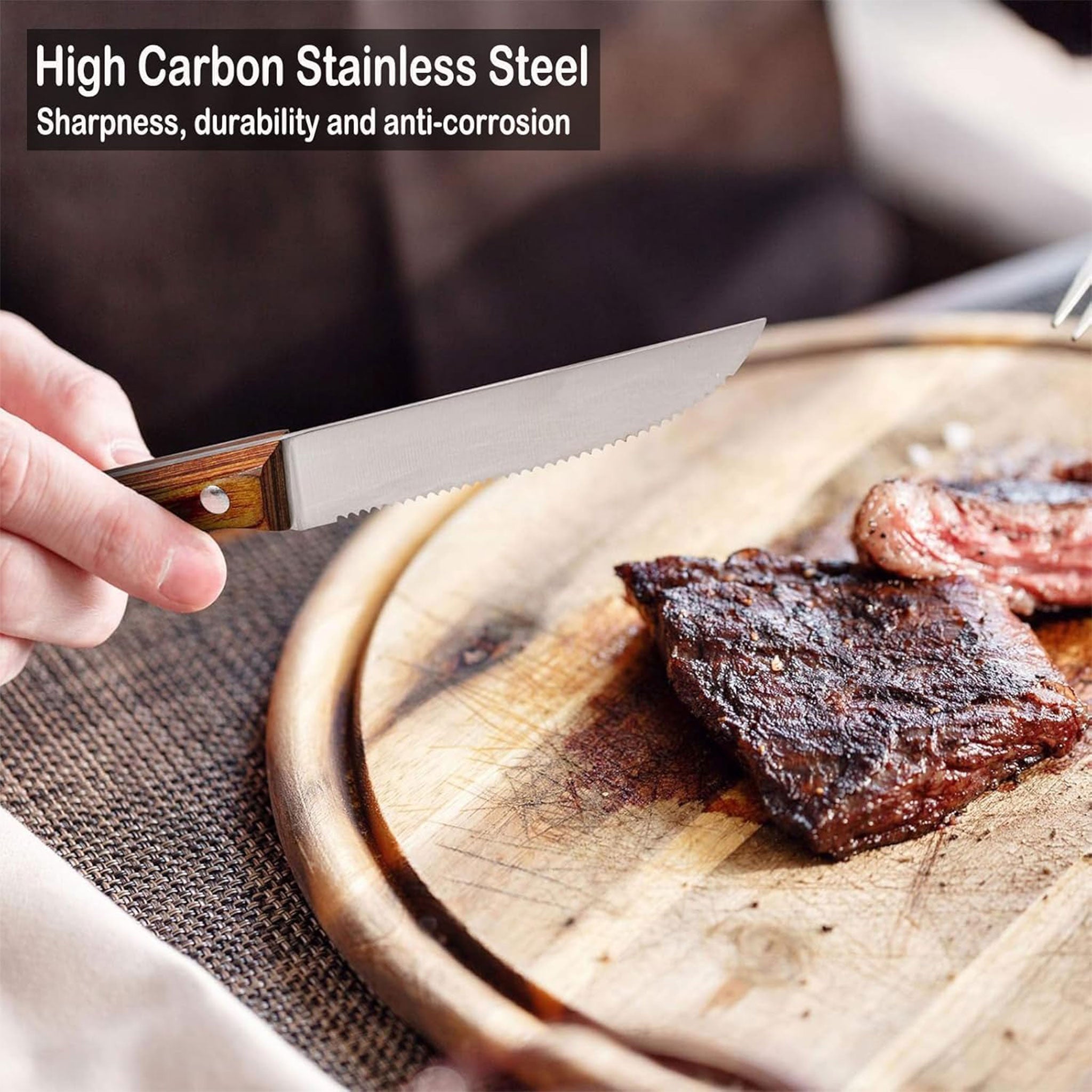 Mahogany Handle Stainless Steel Serrated Steak Knife