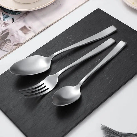 Matte Silver Flatware Set Silver Square Handle Western Cutlery Sets Stainless Steel Tableware Silverware Kitchen Dinner Cutlery wiktra