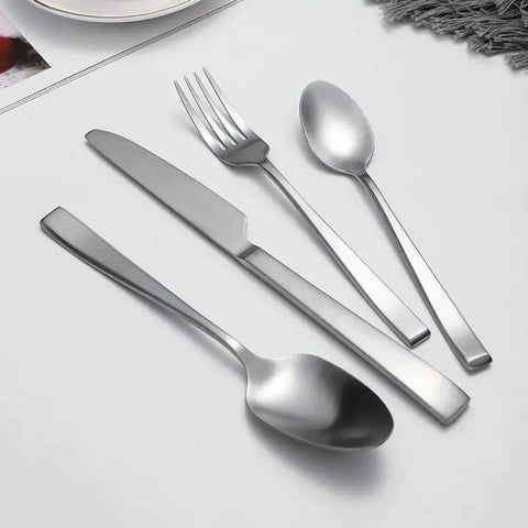 Matte Silver Flatware Set Silver Square Handle Western Cutlery Sets Stainless Steel Tableware Silverware Kitchen Dinner Cutlery wiktra