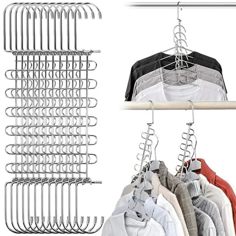 Metal Cascading Hangers Space Saving Stainless Steel Closet Wardrobe Organizer Multifunctional Magical Hook Clothes Storage Rack Wiktra