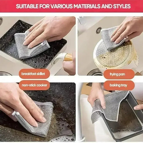 Metal Wire Mesh Cleaning Cloths Universal Sink Faucet Tea Stain Rag Microwave Gas Stove Dishwashing Scouring Pad Kitchen Towels wiktra