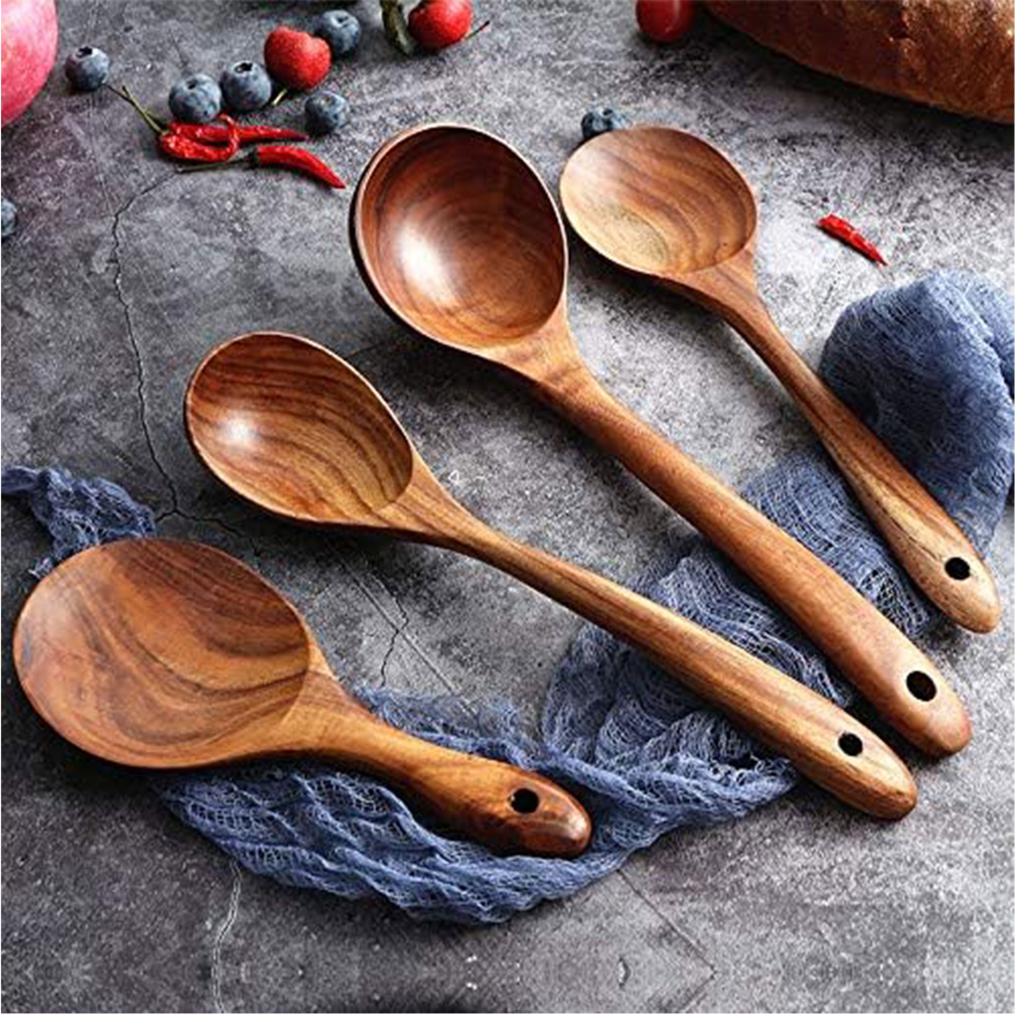 Natural Teak Wooden Cooking Utensils Set – Non-Stick Kitchen Spoons & Spatulas