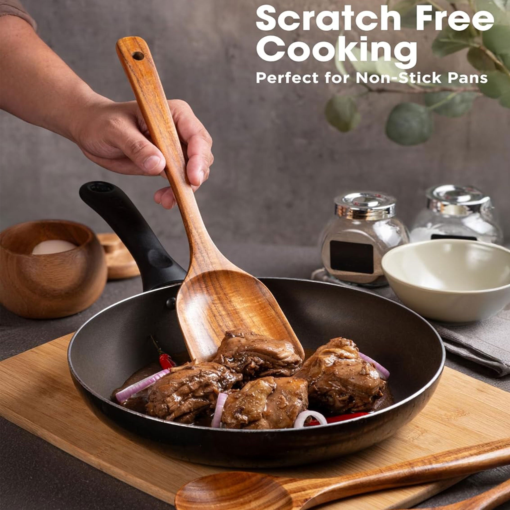 Natural Teak Wooden Cooking Utensils Set – Non-Stick Kitchen Spoons & Spatulas