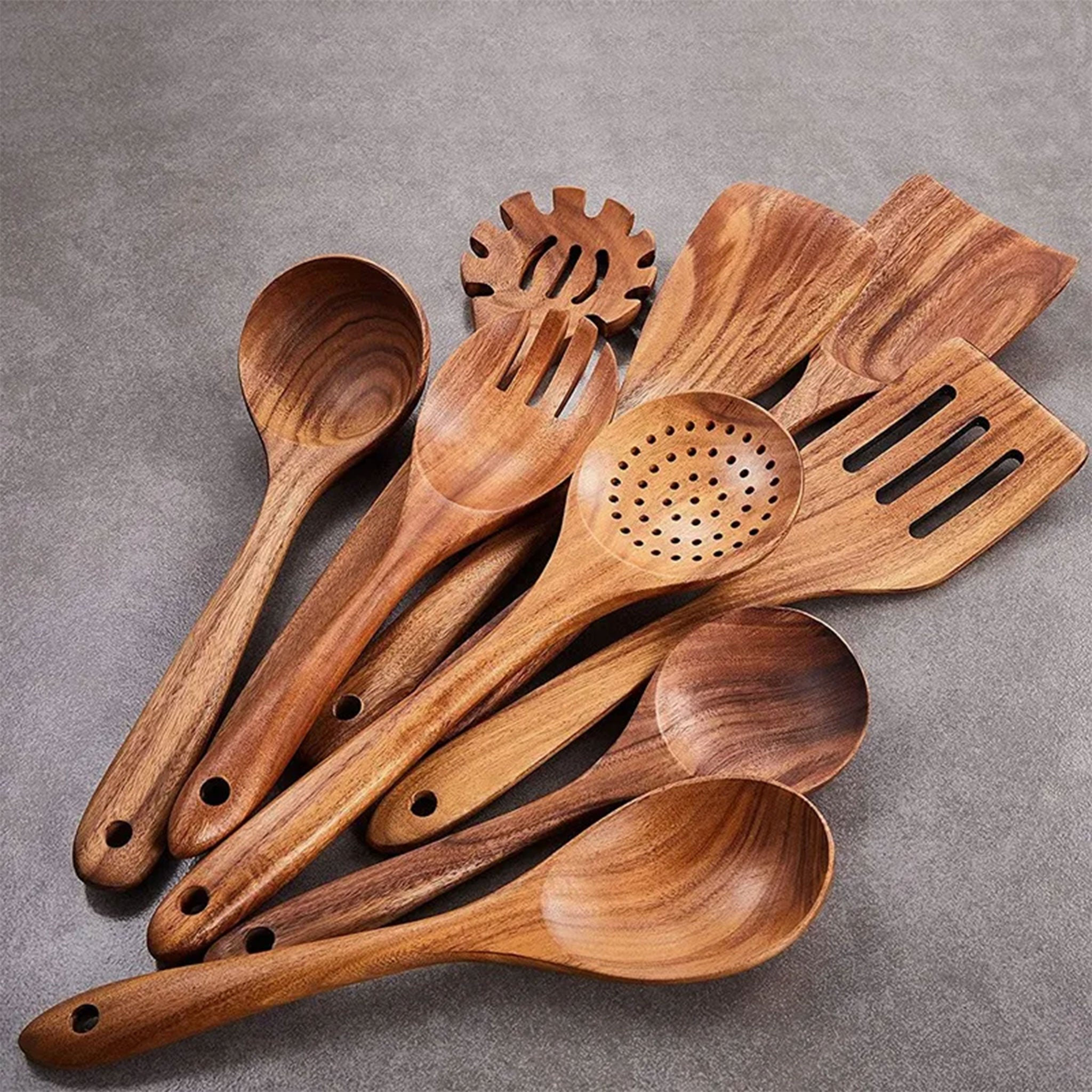 Natural Teak Wooden Kitchen Utensil Set (1–9 PCS)