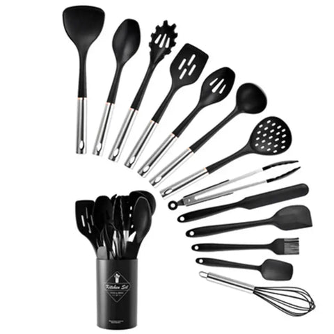 New stainless steel handle silica gel kitchenware 14 piece set of kitchen tools non stick pan shovel spoon wiktra